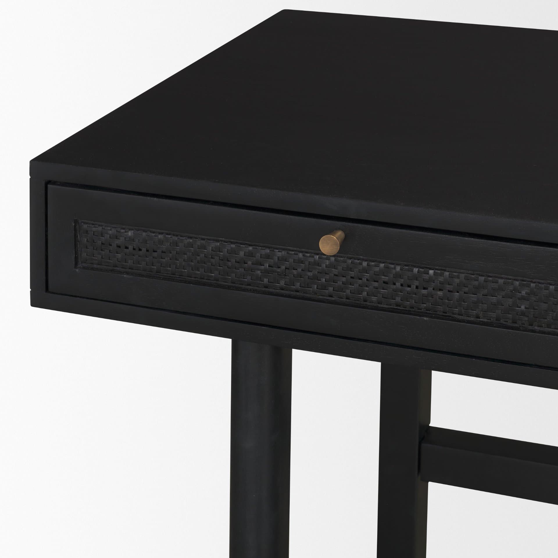 Grier 60" Black Solid Wood W/ Black Cane Office Desk — product photograph