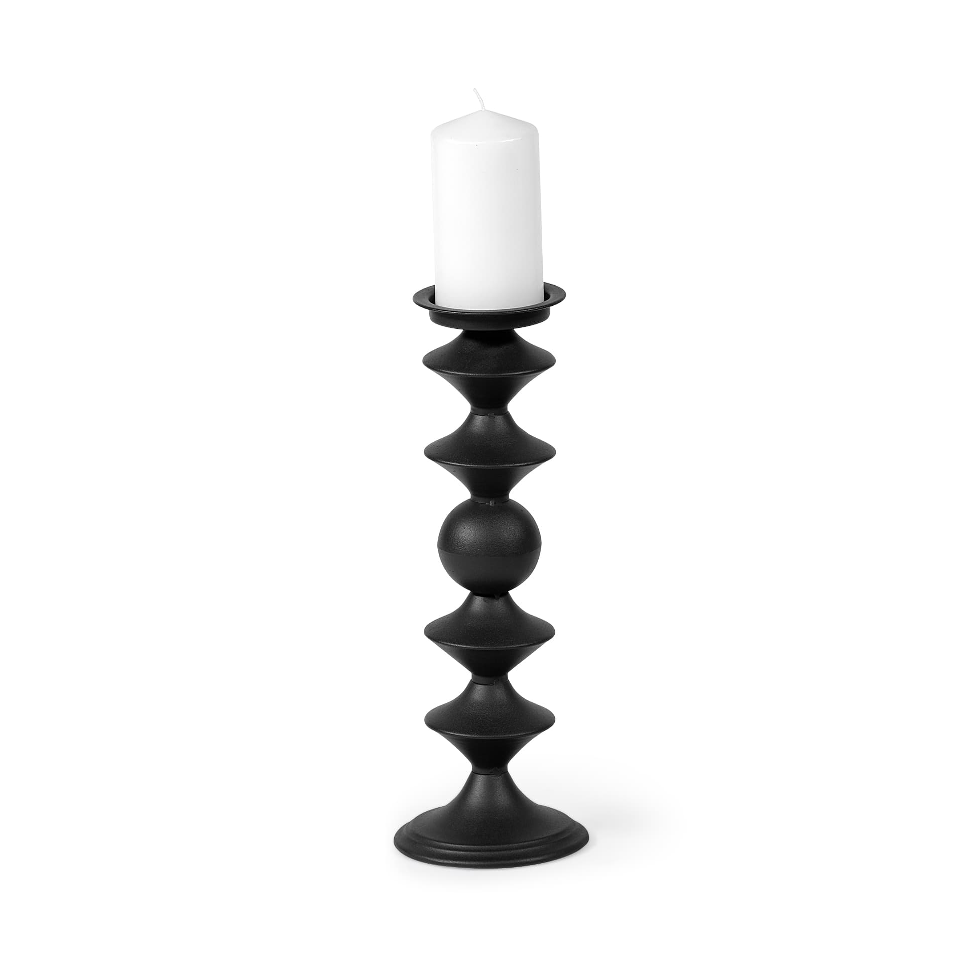 Candelero II Large Black Metal Grooved Table Candle Holder — product photograph