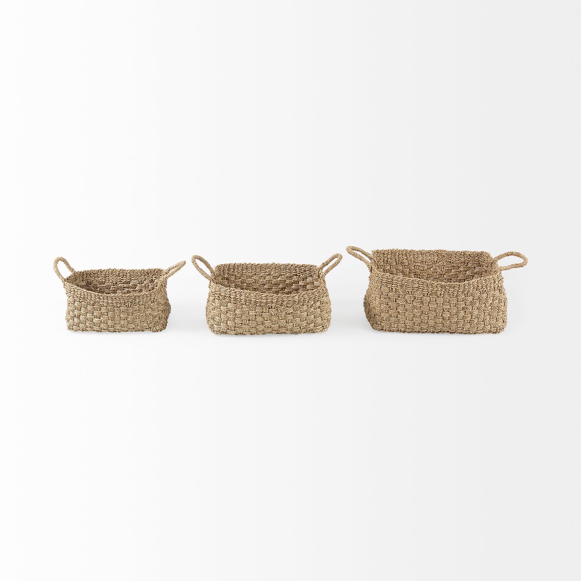 Emra (Set of 3) Light Brown Seagrass Rectangular Basket W/ Handles — product photograph