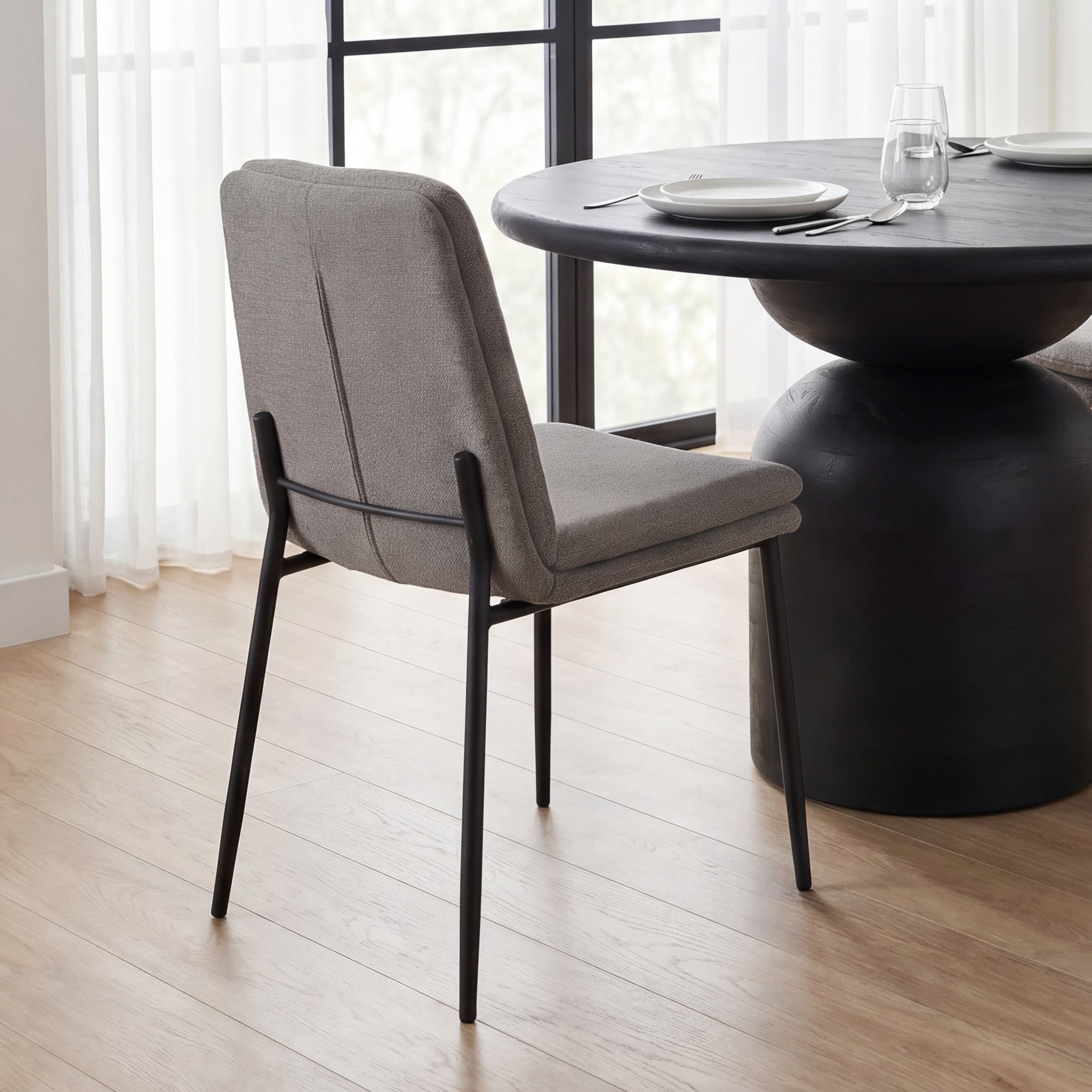 Eve Curved Back Dining Side Chair | Gray Fabric w/ Black Metal — product photograph