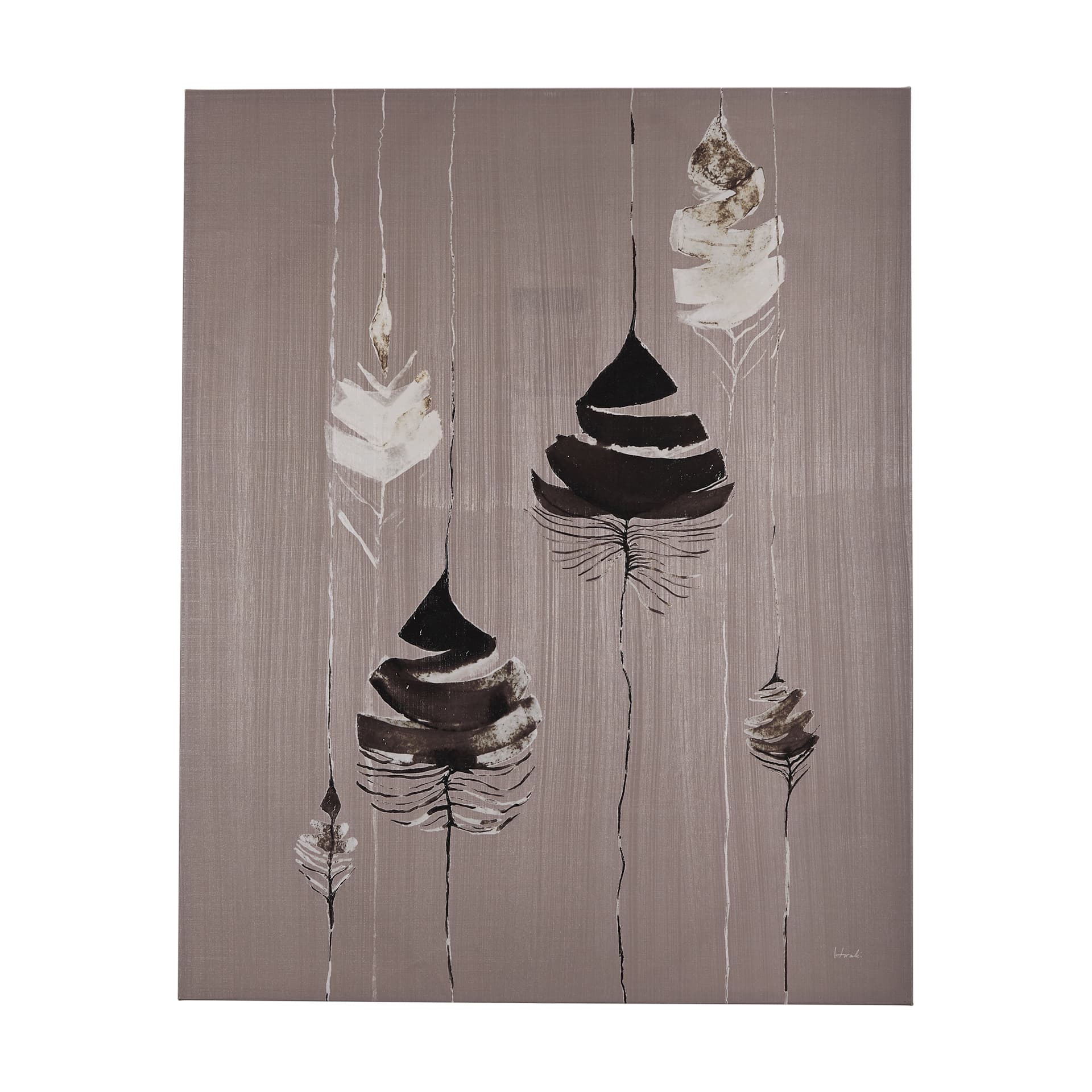 Rain of Feather Warm Gray by Mercana Studio a Hand Embellished Textured Canvas — product photograph