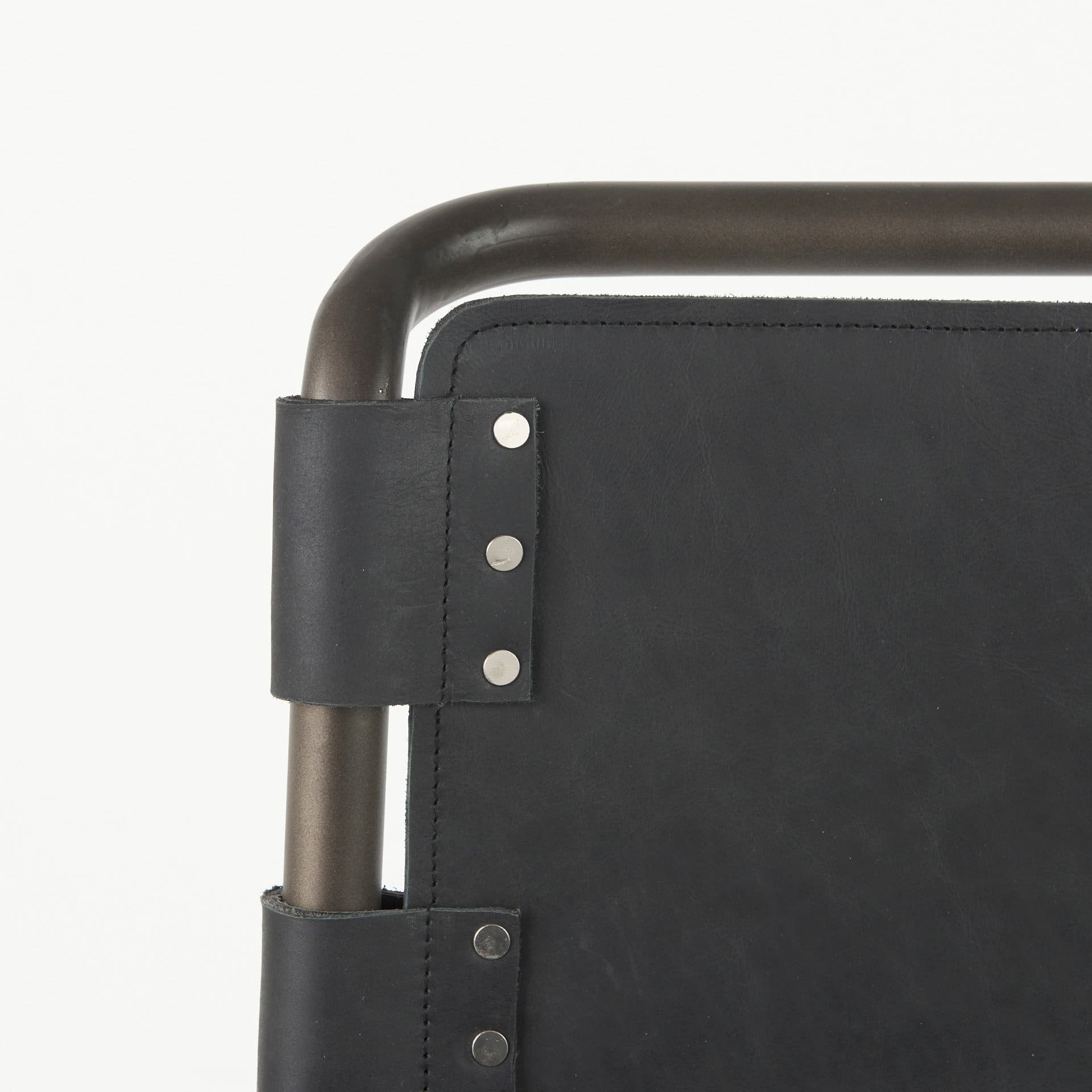 Berbick Backless 38in Seat Counter Stool | Black Leather w/ Gray Metal — product photograph