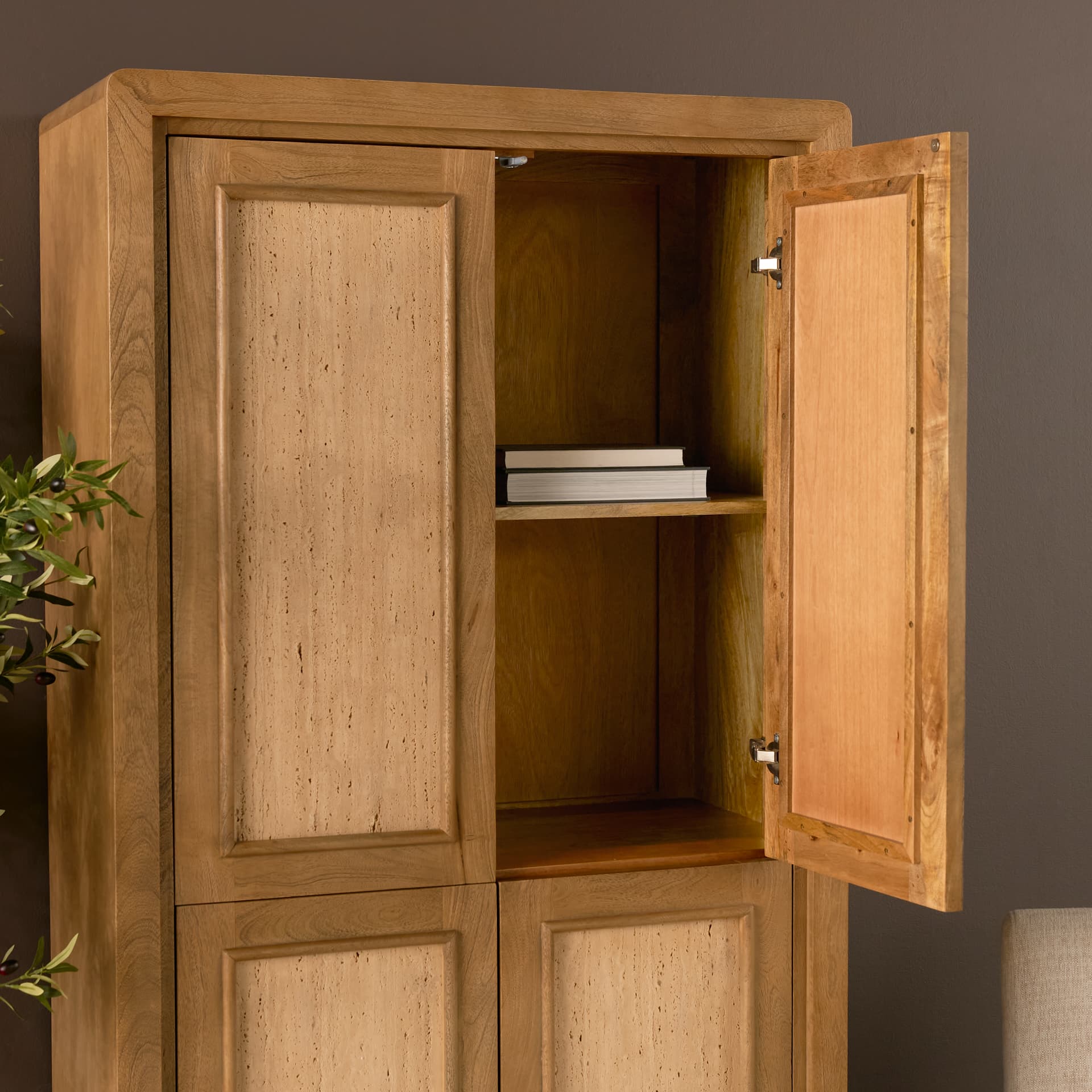 Valterra Light Brown Wood w/ Travertine 4 Door Tall Cabinet — product photograph