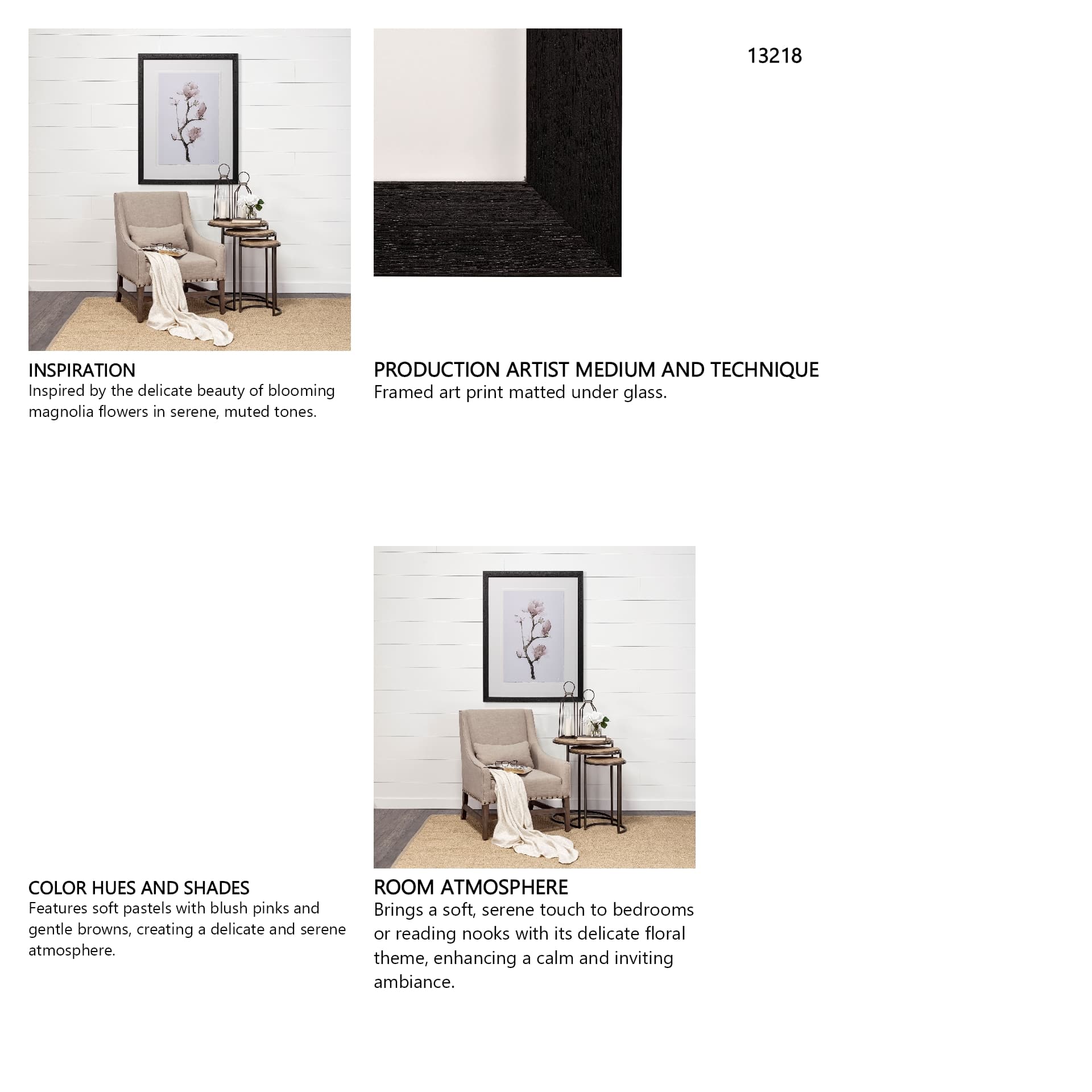 Magnolia I by Gabrielle C a Framed Art Print Matted under Glass — in a styled room