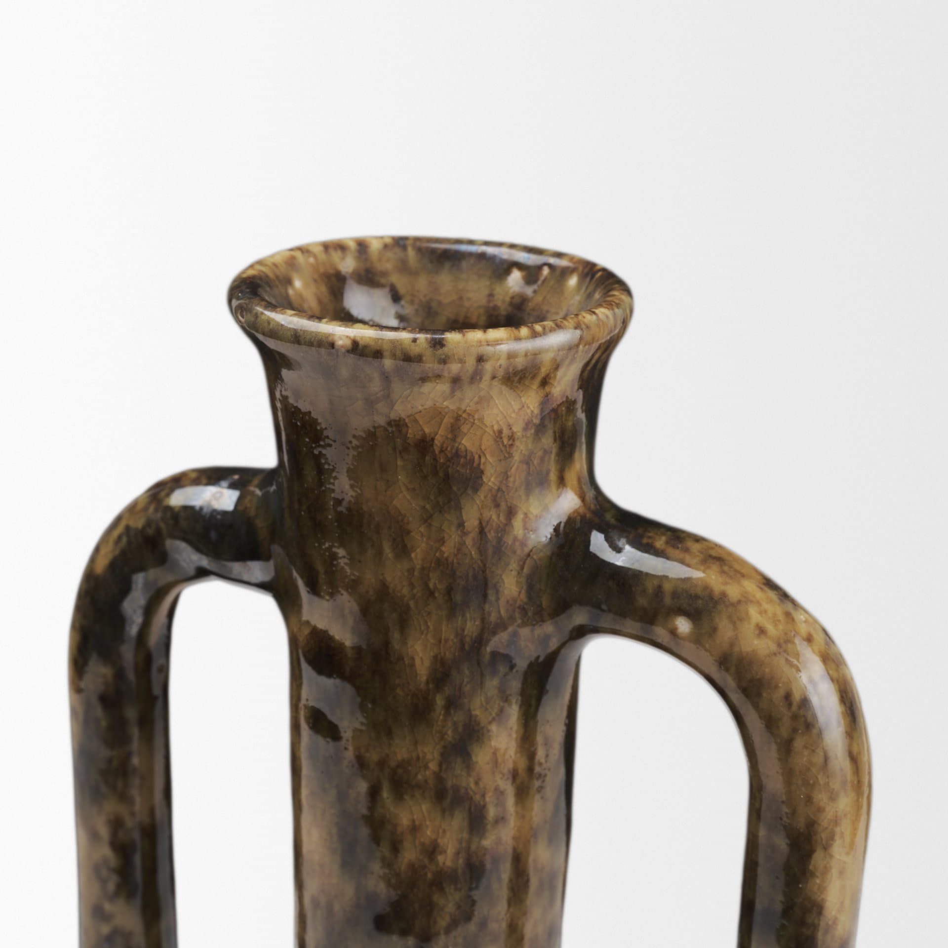 Aven Mottled Brown Glazed Ceramic Tall Neck Decorative Vase w/ Handles — product photograph