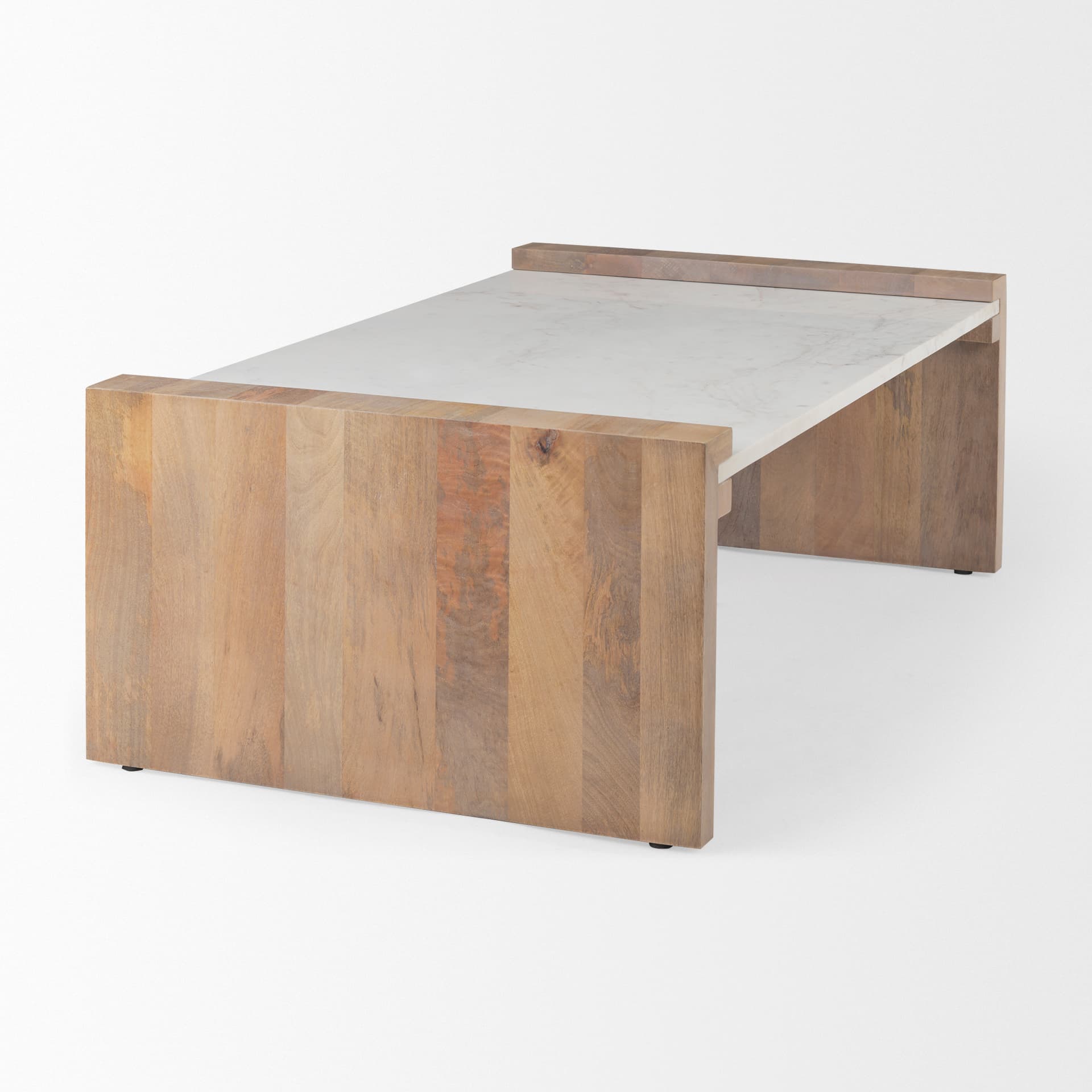 Athens 48.0L x 28.0W x 16.0H Light Brown Wood and White Marble Coffee Table — product photograph
