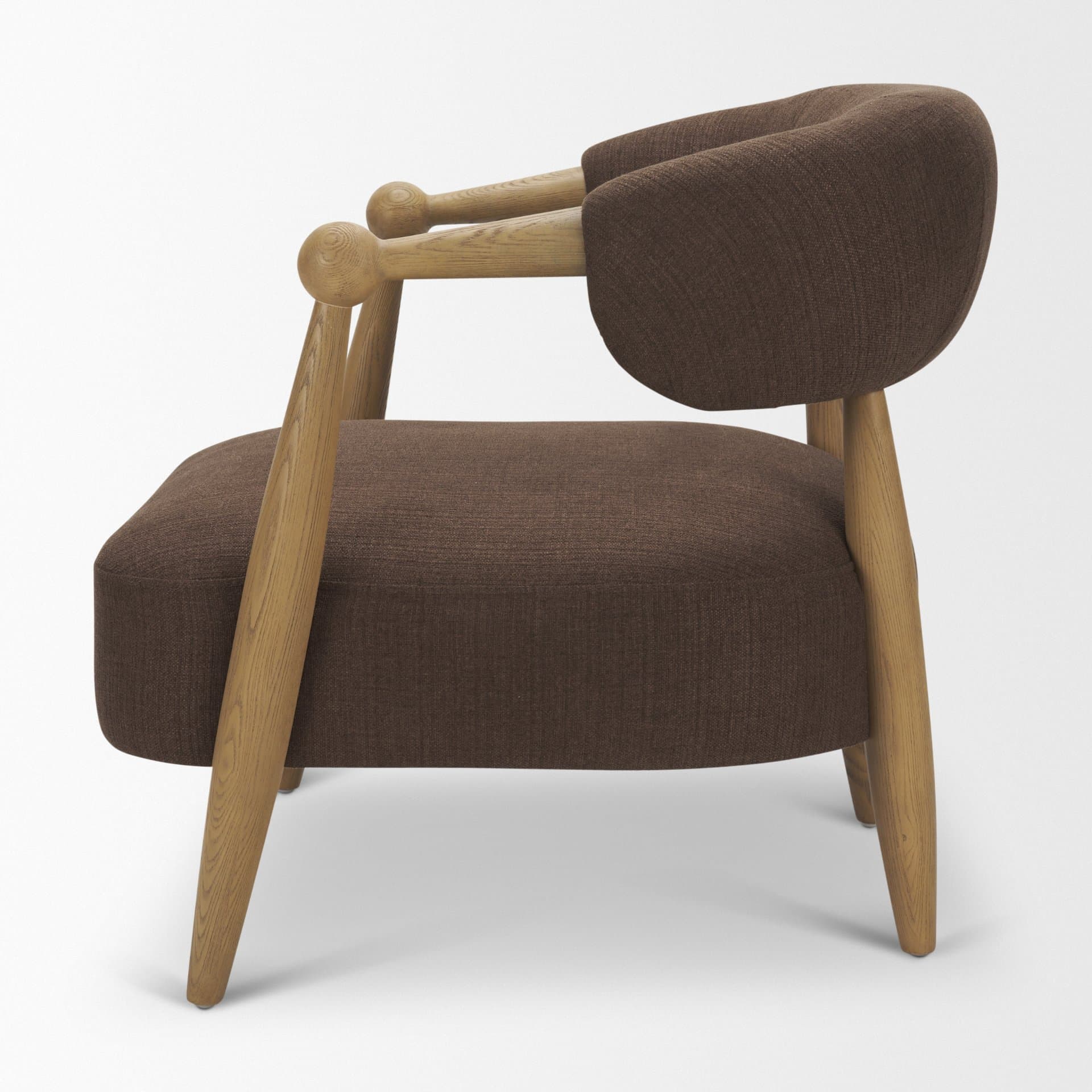 Lewis Mocha Fabric w/ Brown Wood Open Back Accent Chair — product photograph