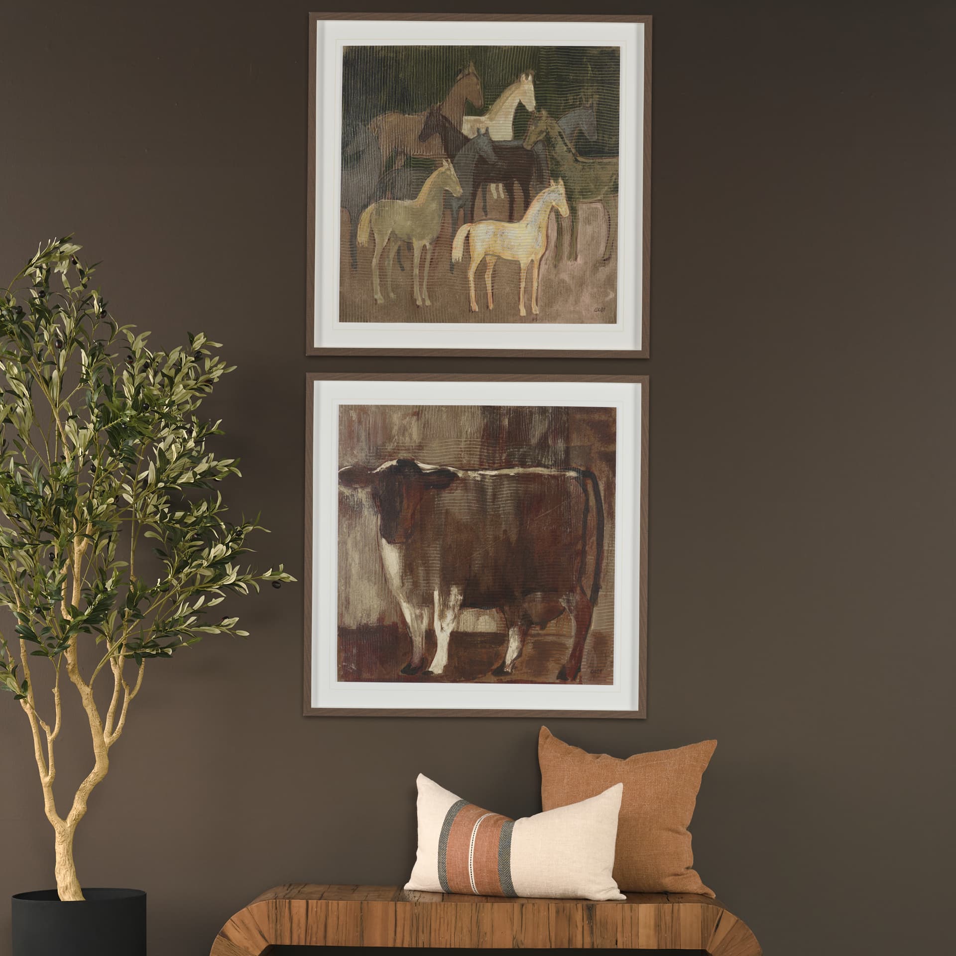 Horse Herd by Mercana Studio Hand-Embellished Textured Framed Artwork Matted under Glass — in a styled room