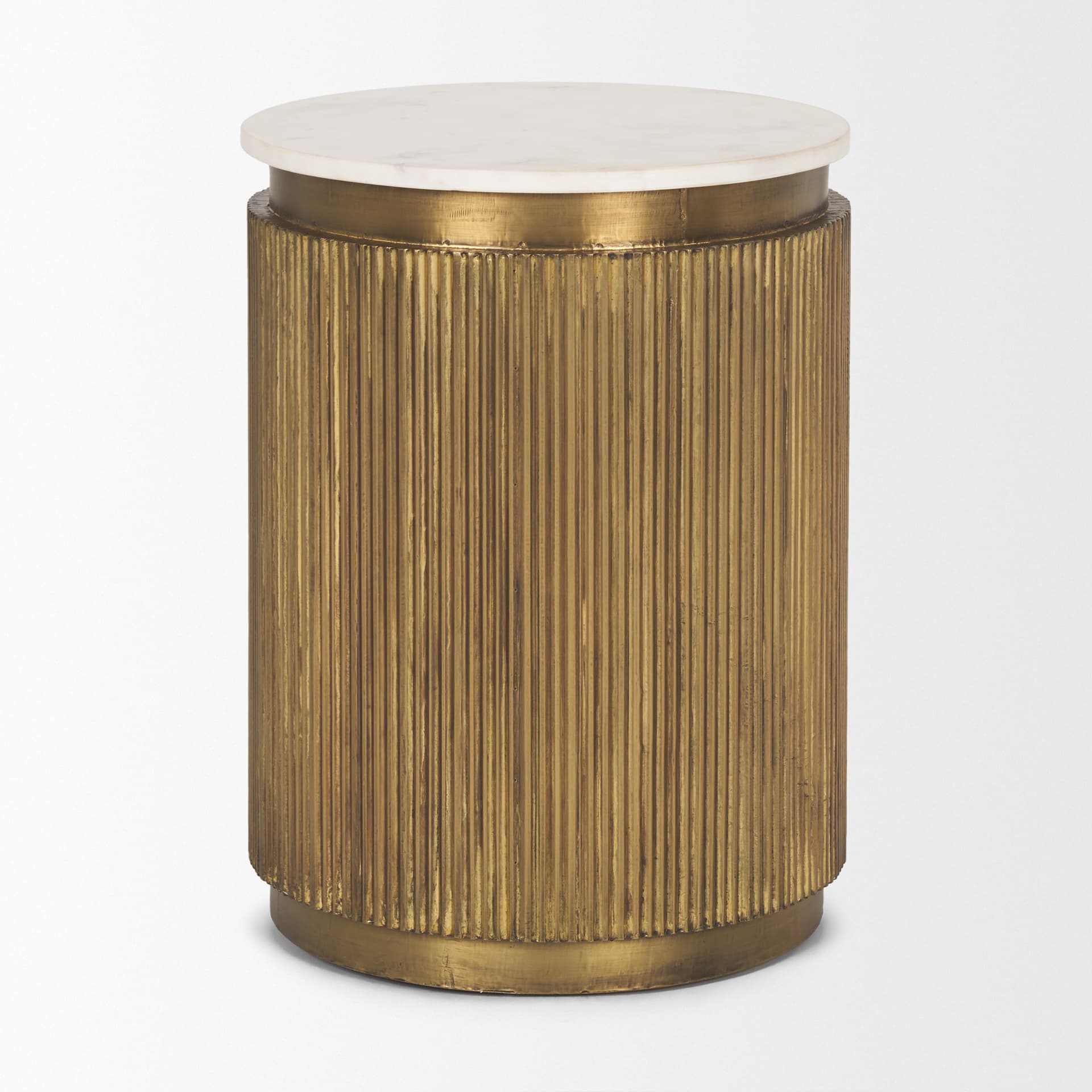 Satima White Marble w/ Gold Metal Round Fluted Accent Table — product photograph