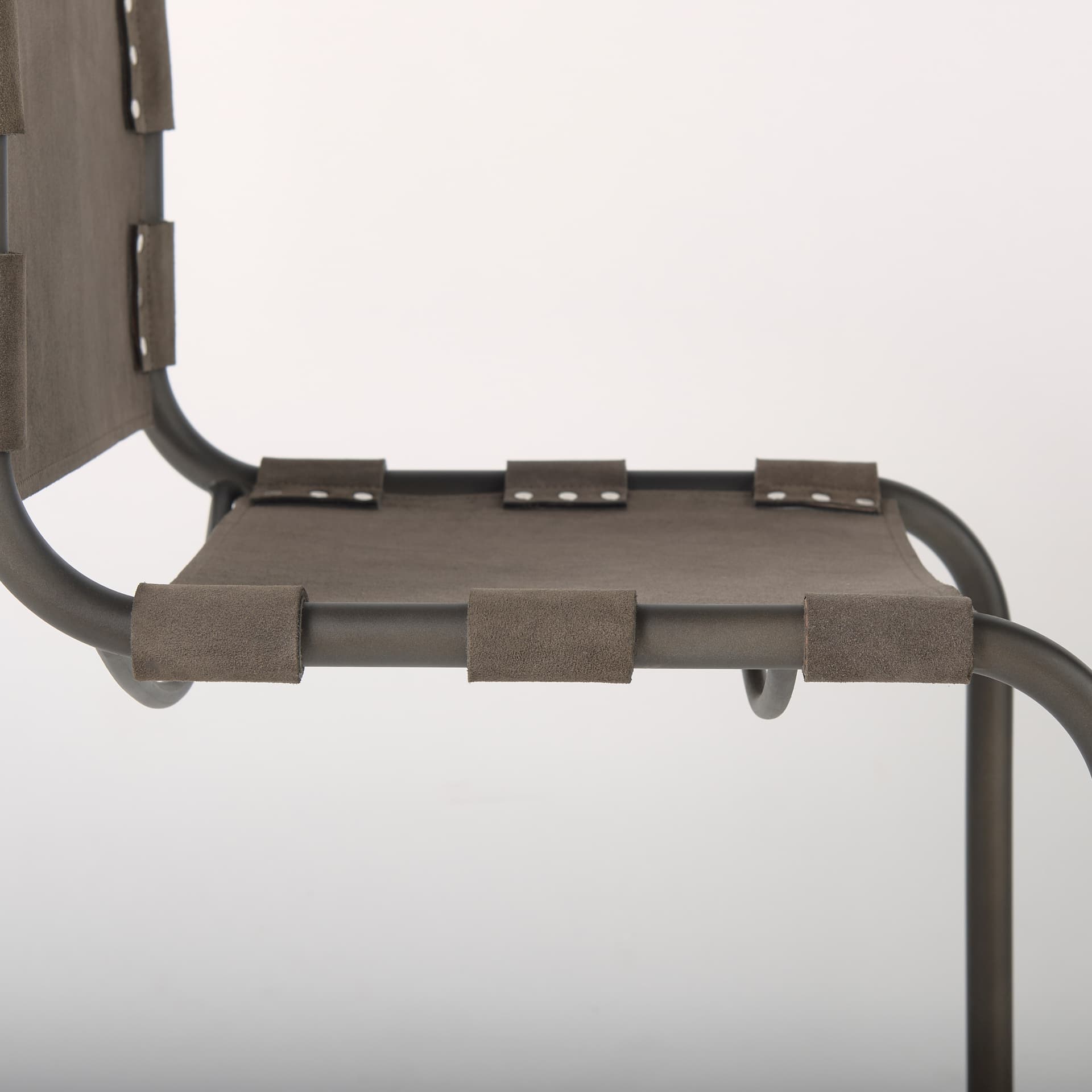 Berbick Open Back Dining Side Chair | Gray Suede w/ Iron — product photograph