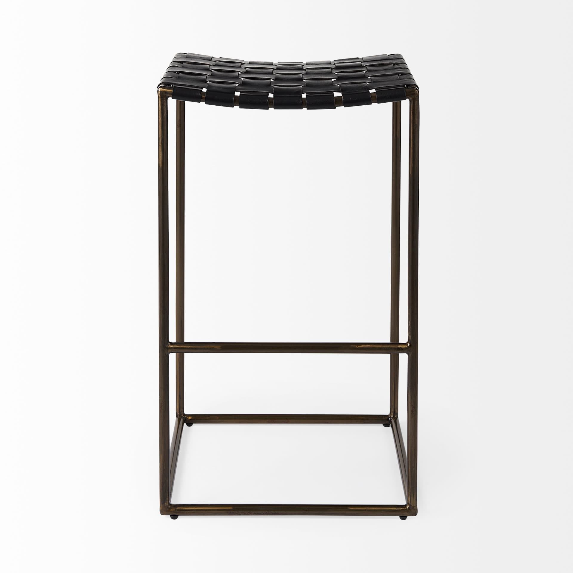Clarissa Backless 30.25in Seat Bar Stool | Black Leather w/ Gold Metal — product photograph