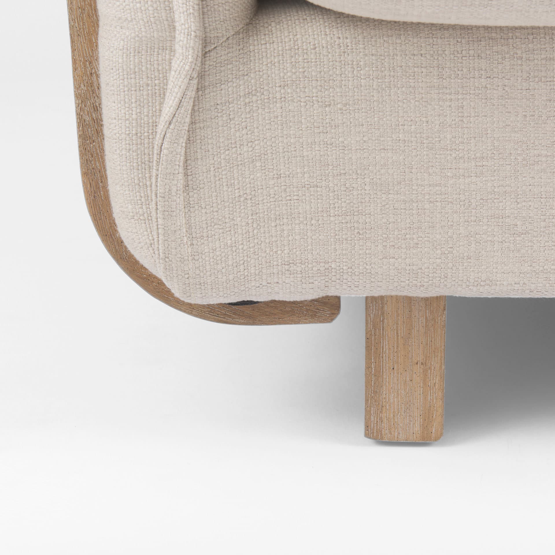 Roy II Beige Upholstered and Brown Wood Frame Arm Chair — product photograph