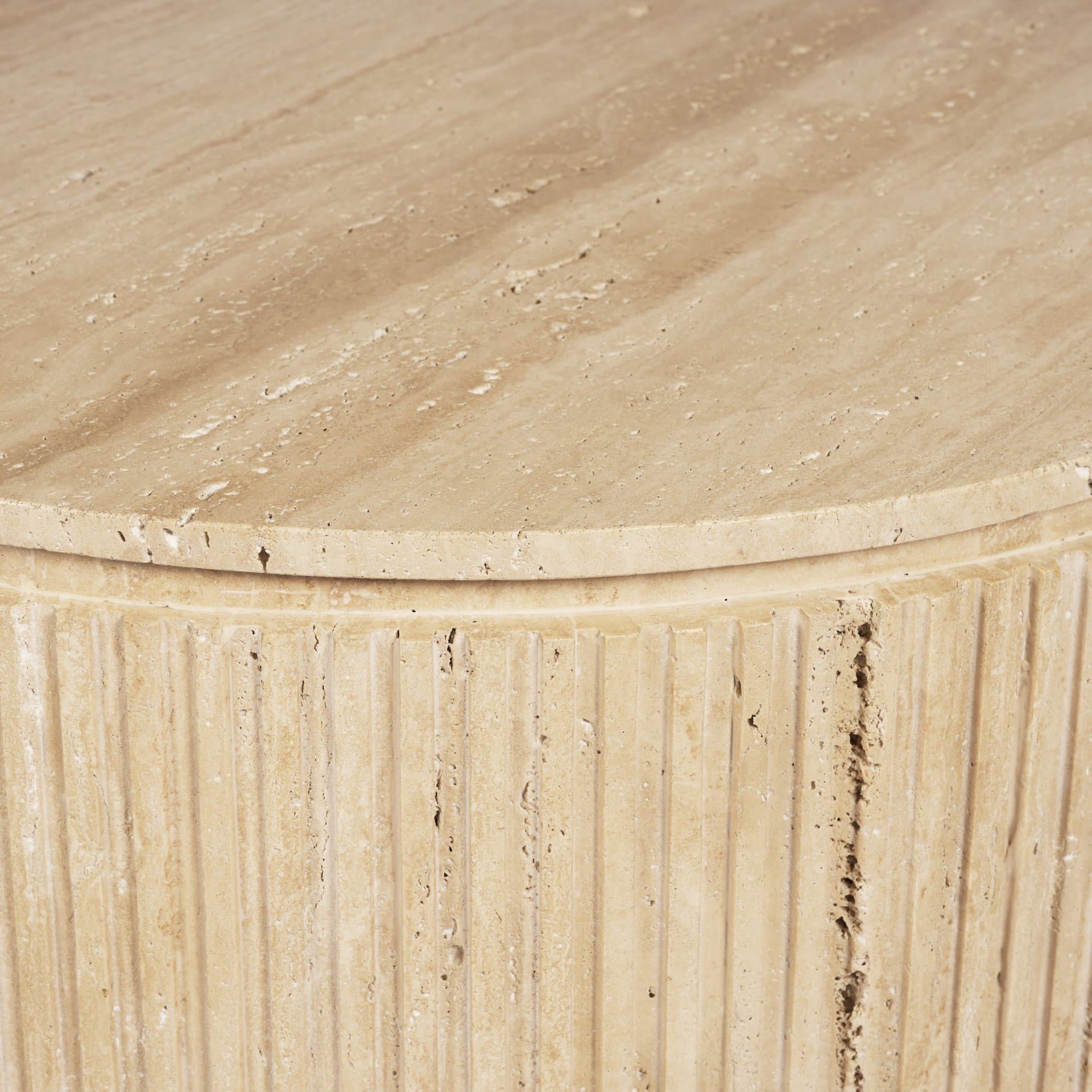 Elara Ribbed Oblong Travertine Coffee Table — product photograph