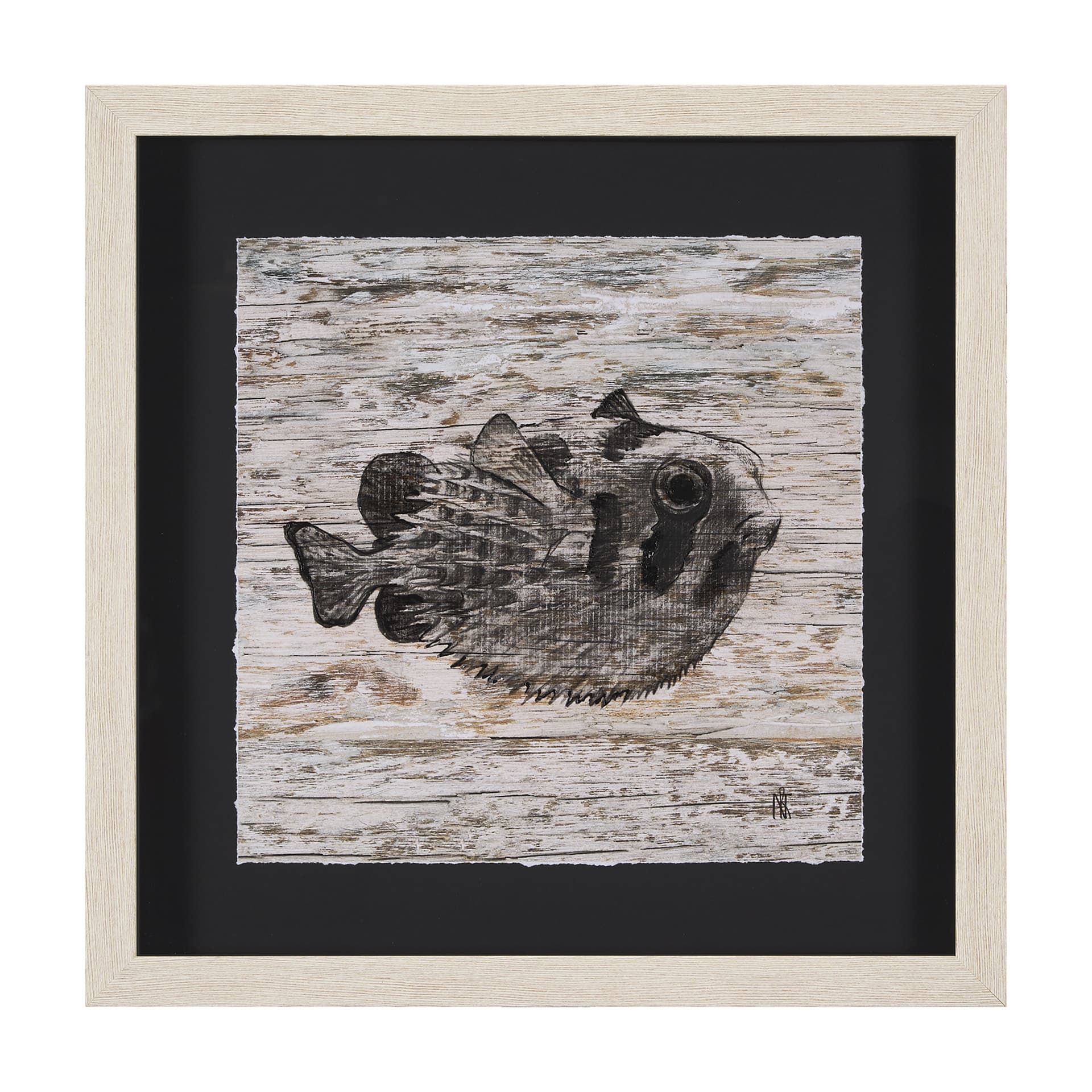 Wood Grain Fish III by Mercana Studio Hand Embellished Textured Framed Art Print Matted under Glass — product photograph