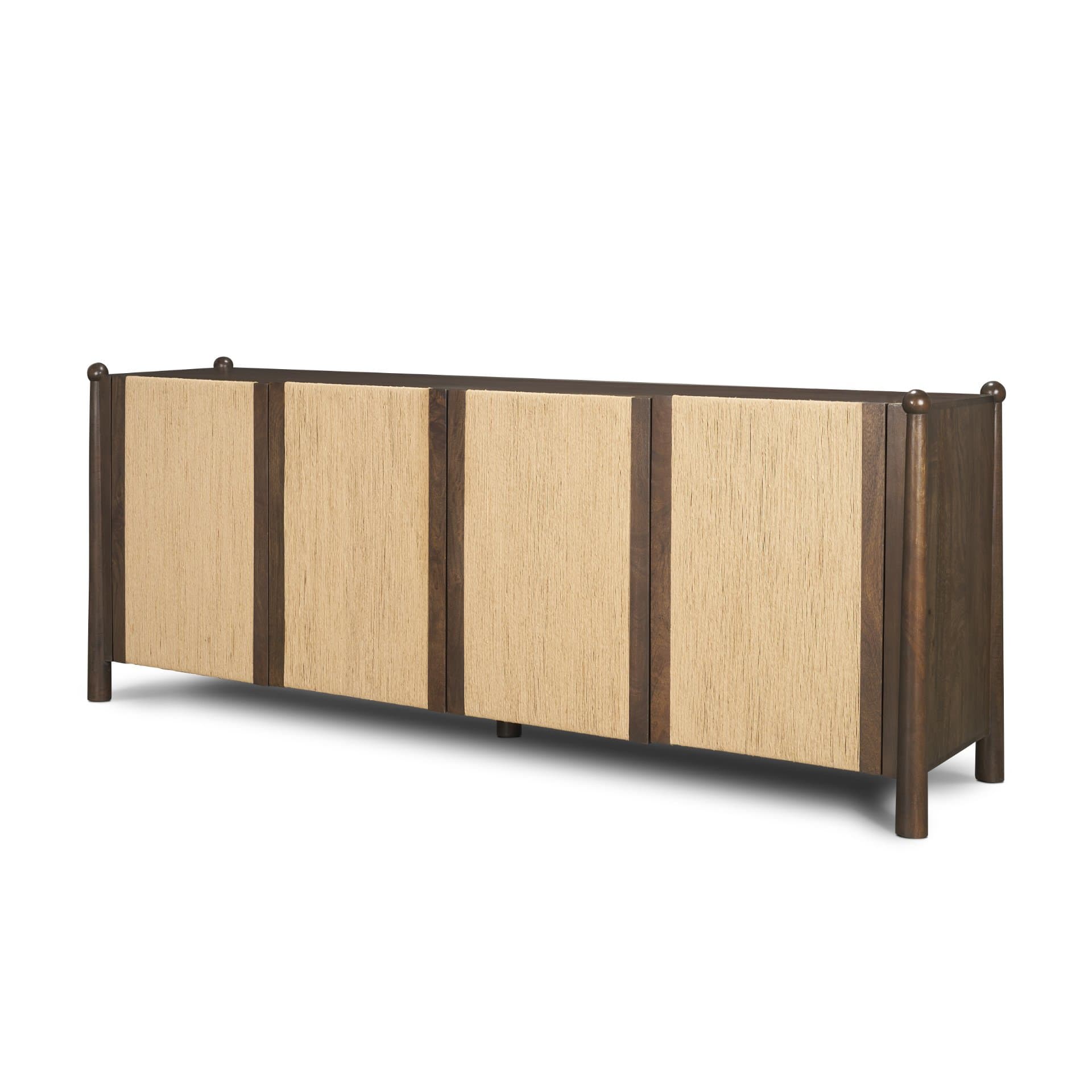 Bondi 85" Dark Brown Wood w/ Paper Rope 4 Door Closed Sideboard — product photograph