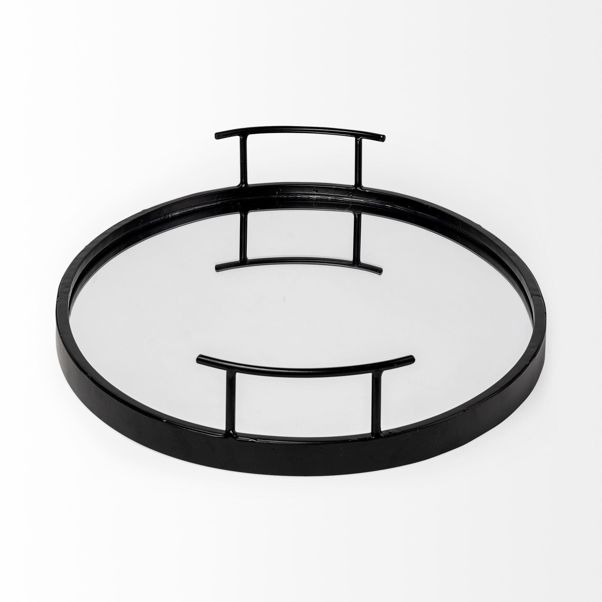 Ansel 20L x 14W Black Metal Mirrored Bottom Oval Serving Tray — product photograph