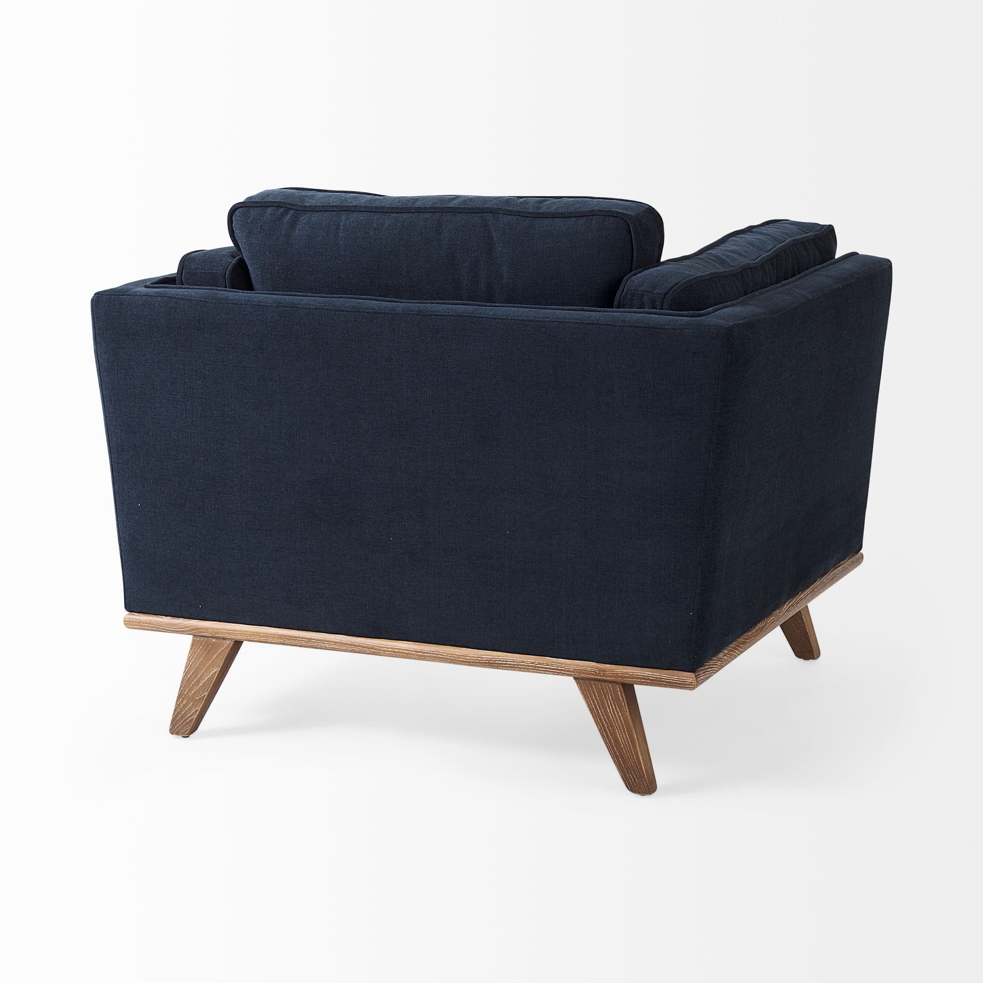 Brooks 41.7L x 34.8W x 33.5H Navy Blue Fabric Chair W/ Medium Brown Wooden Legs — product photograph