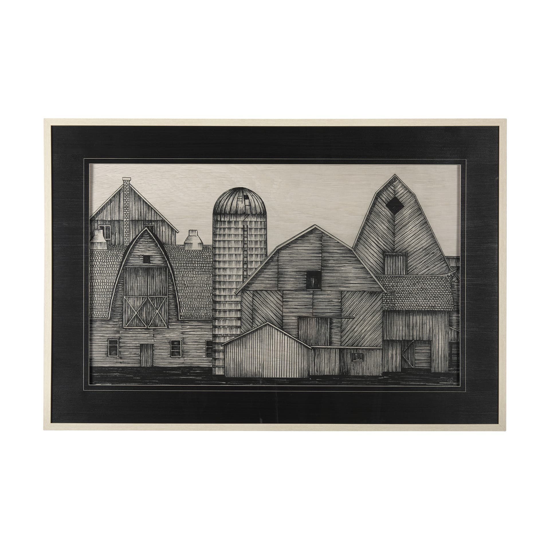 Barn Buildings II by CV a Hand Embellished Textured Framed Art Print Matted under Glass — product photograph