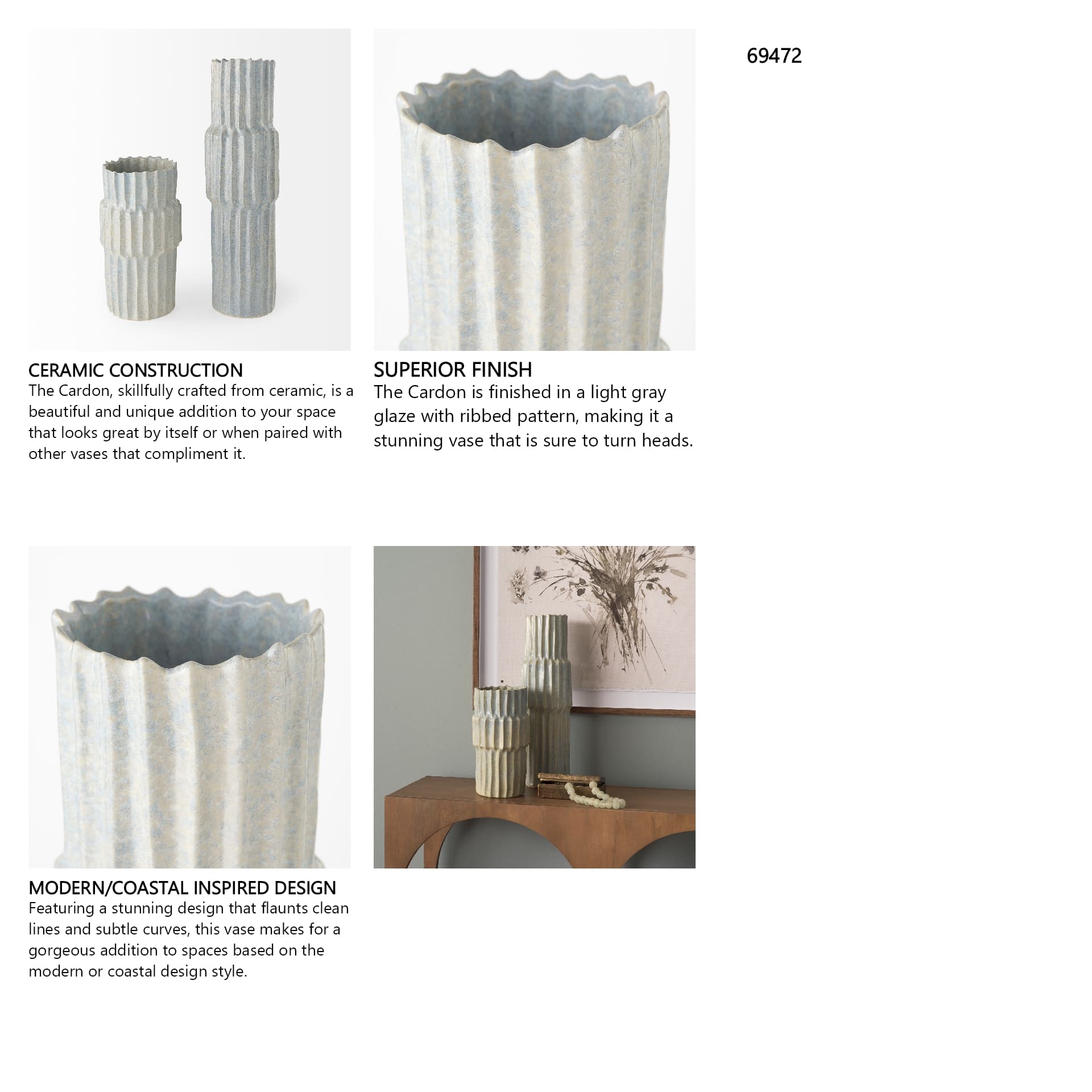Cardon 23.0H Gray Ceramic Vase — in a styled room