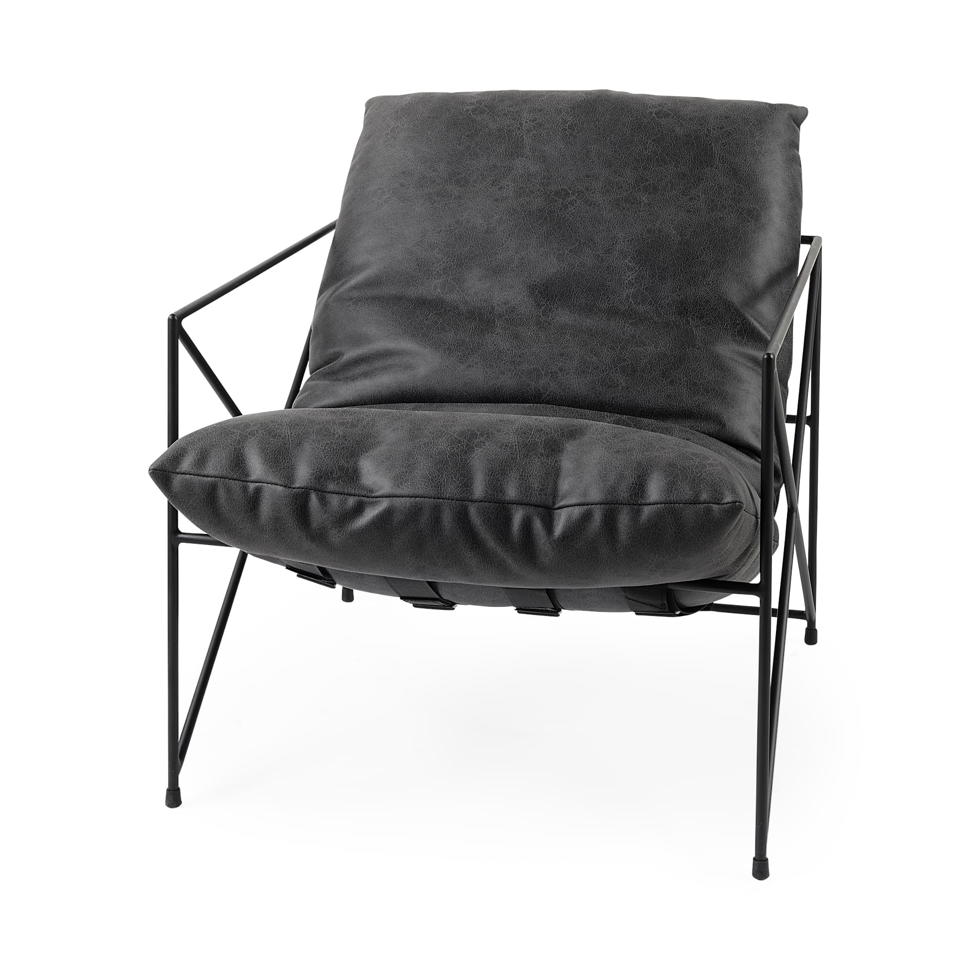 Leonidas 28.5L x 29.5W x 34.0H Black Faux Leather Seat W/ Black Metal Frame Accent Chair — product photograph