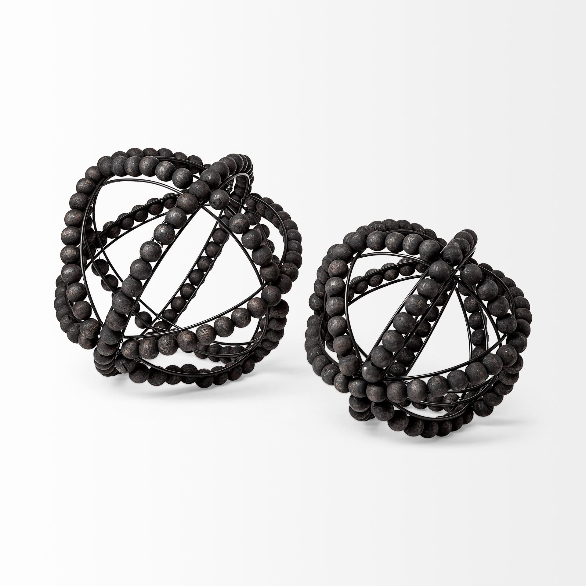 Earnhardt II Large 11L x 11W Black Wooden Beaded Orb — product photograph
