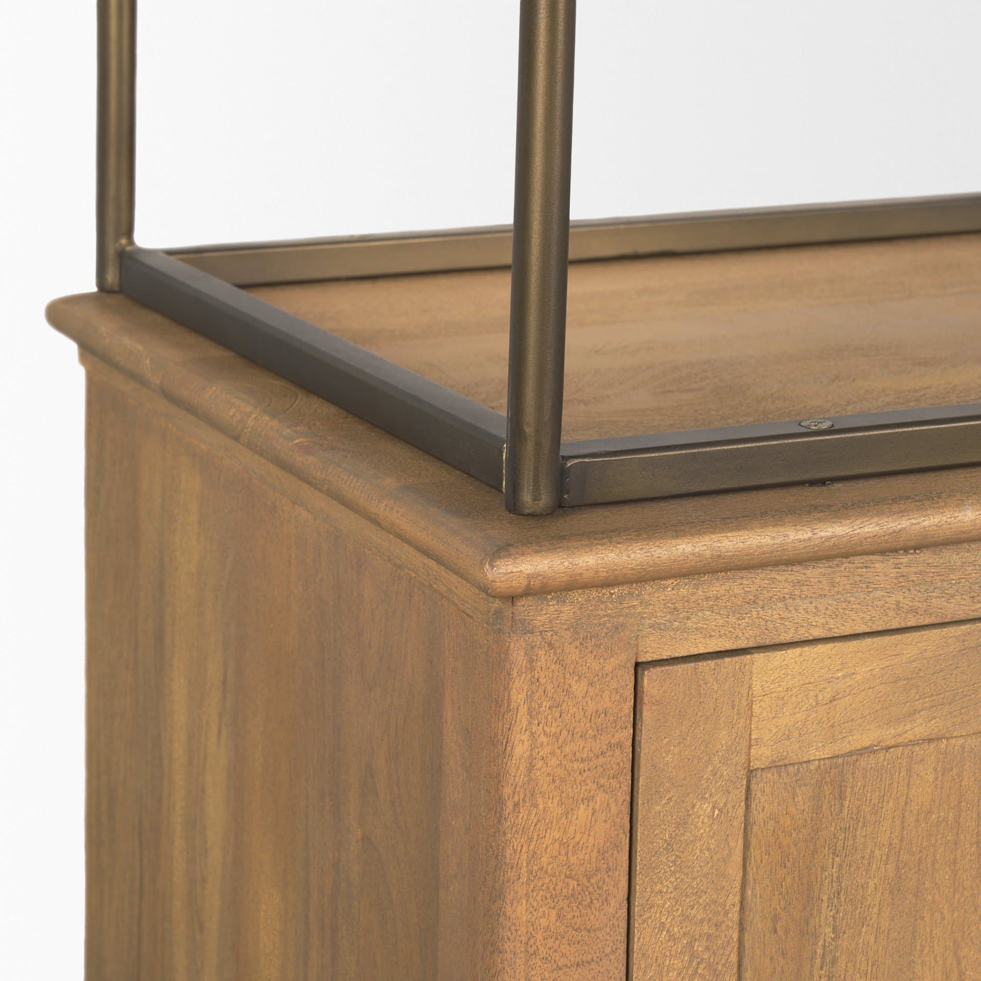 Baron 4-Door Light Brown Wood w/ Gunmetal Open Shelving Unit — product photograph