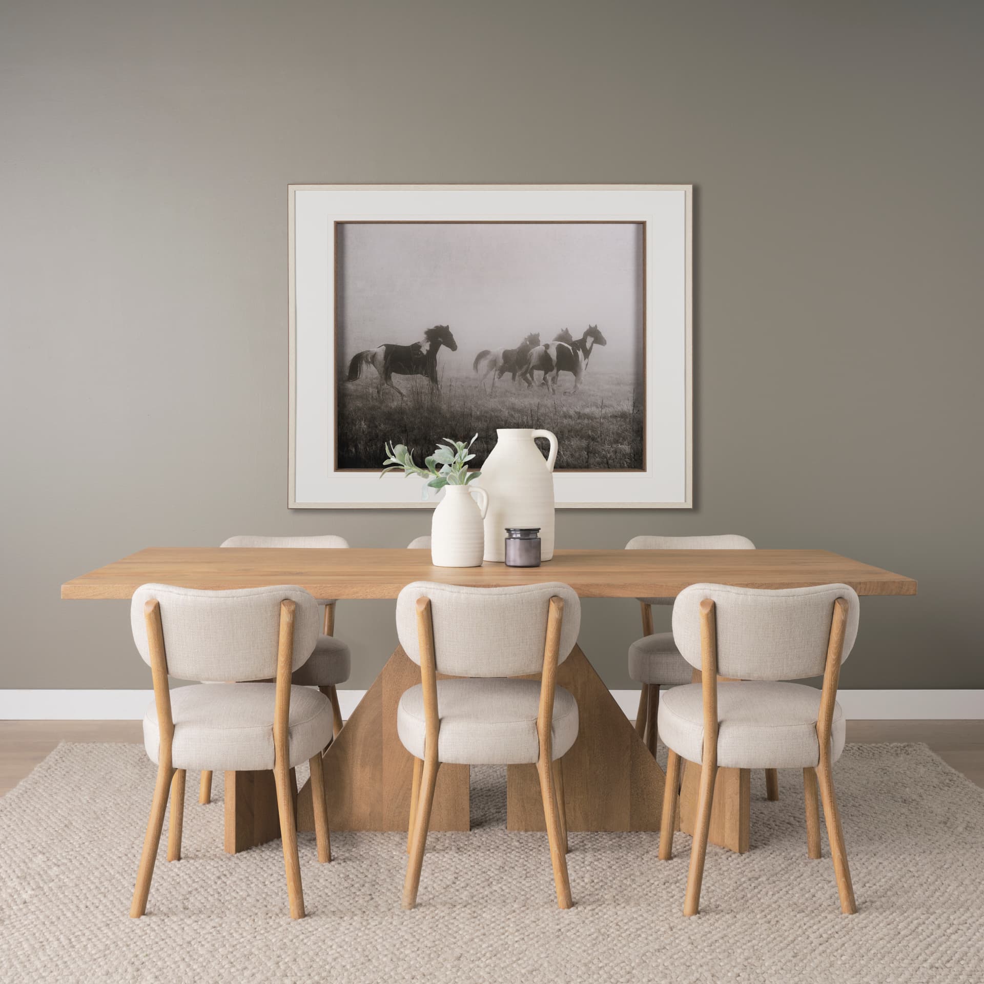 Owen Curved Back Dining Side Chair | Beige Fabric w/ Brown Wood — product photograph