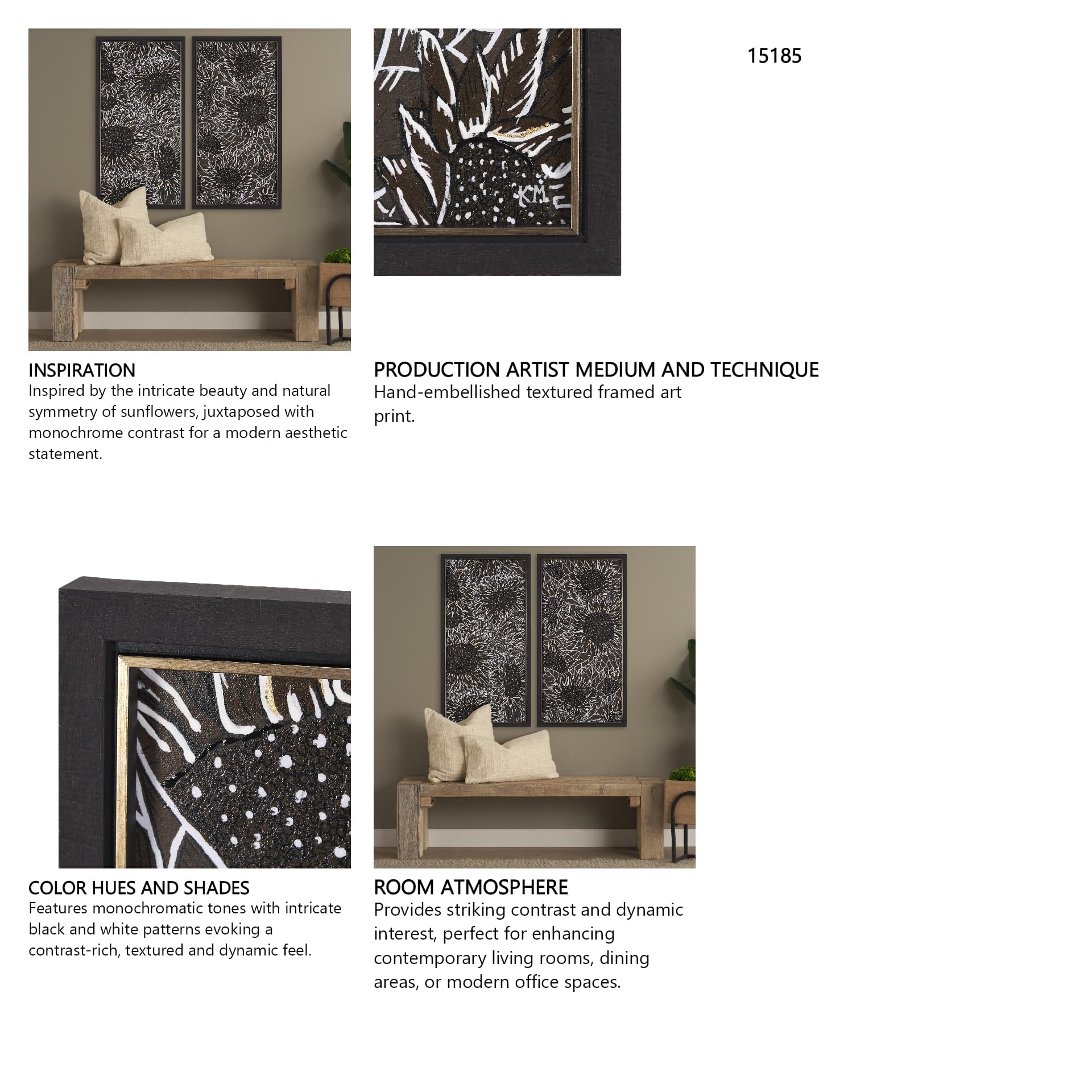 Sunflower Fest VI by Mercana Studio a Hand Embellished Textured Framed Art Print — in a styled room