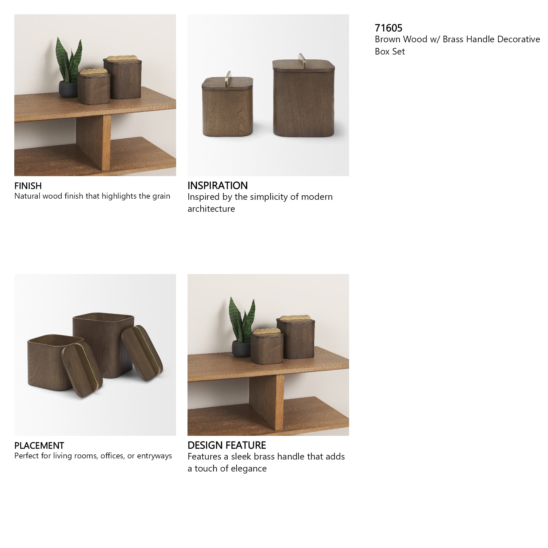 Benton Brown Wood w/ Brass Handle Decorative Box Set — product photograph
