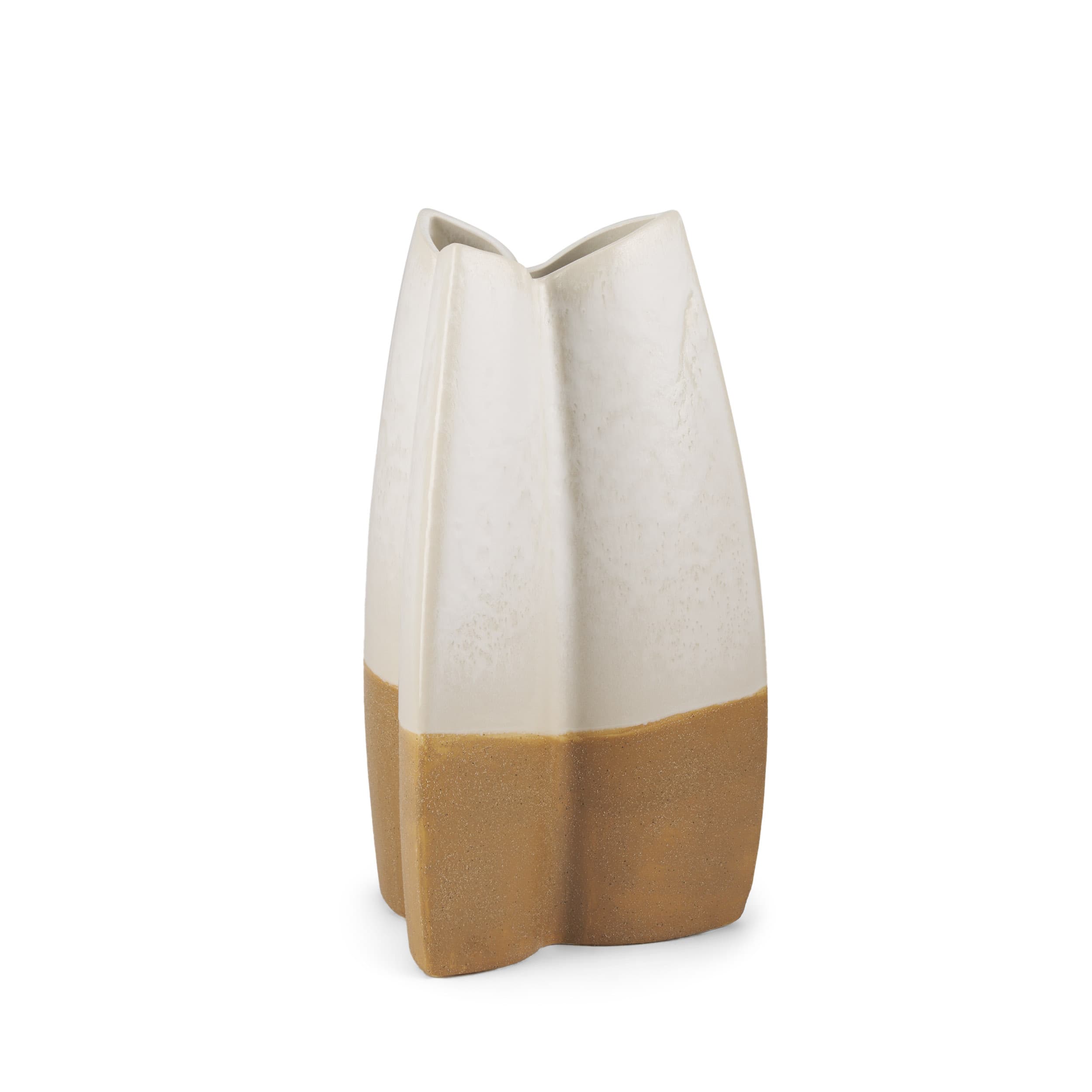Vania Small Off White w/ Tan Textured Ceramic Vase — product photograph