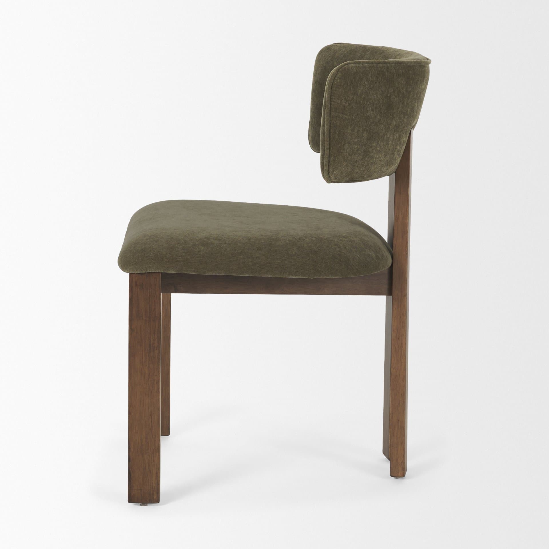 Soho Open Back Dining Side Chair | Olive Fabric w/ Brown Wood — product photograph
