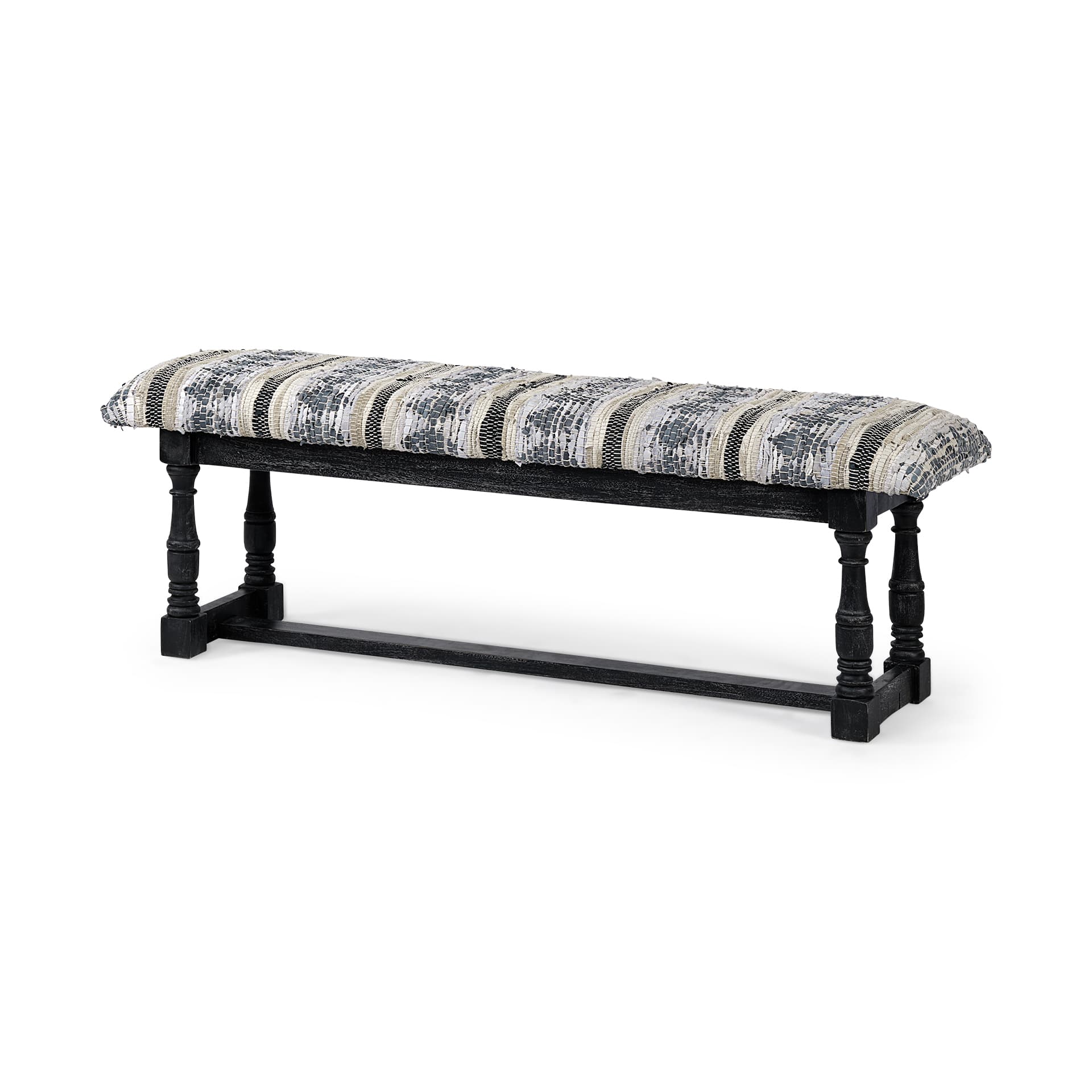 Denison II 56L x 15W Black Wood Base Woven-Leather Cushion Top Accent Bench — product photograph
