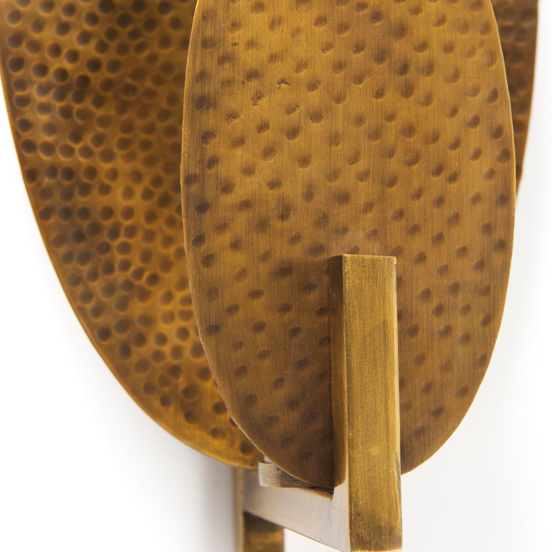 Clarence 7.0L x 5.3W x 17.0H Metal Hammered Gold Round Wall Sconce — product photograph