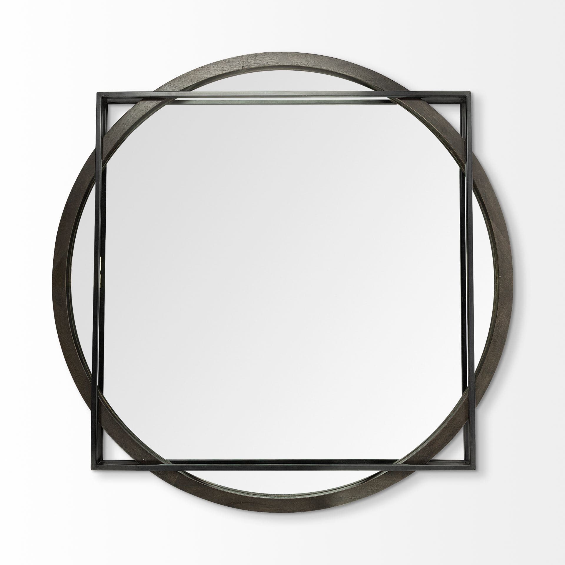 Norbert 46" Round-Square Black Wood/Metal Frame Mirror — product photograph