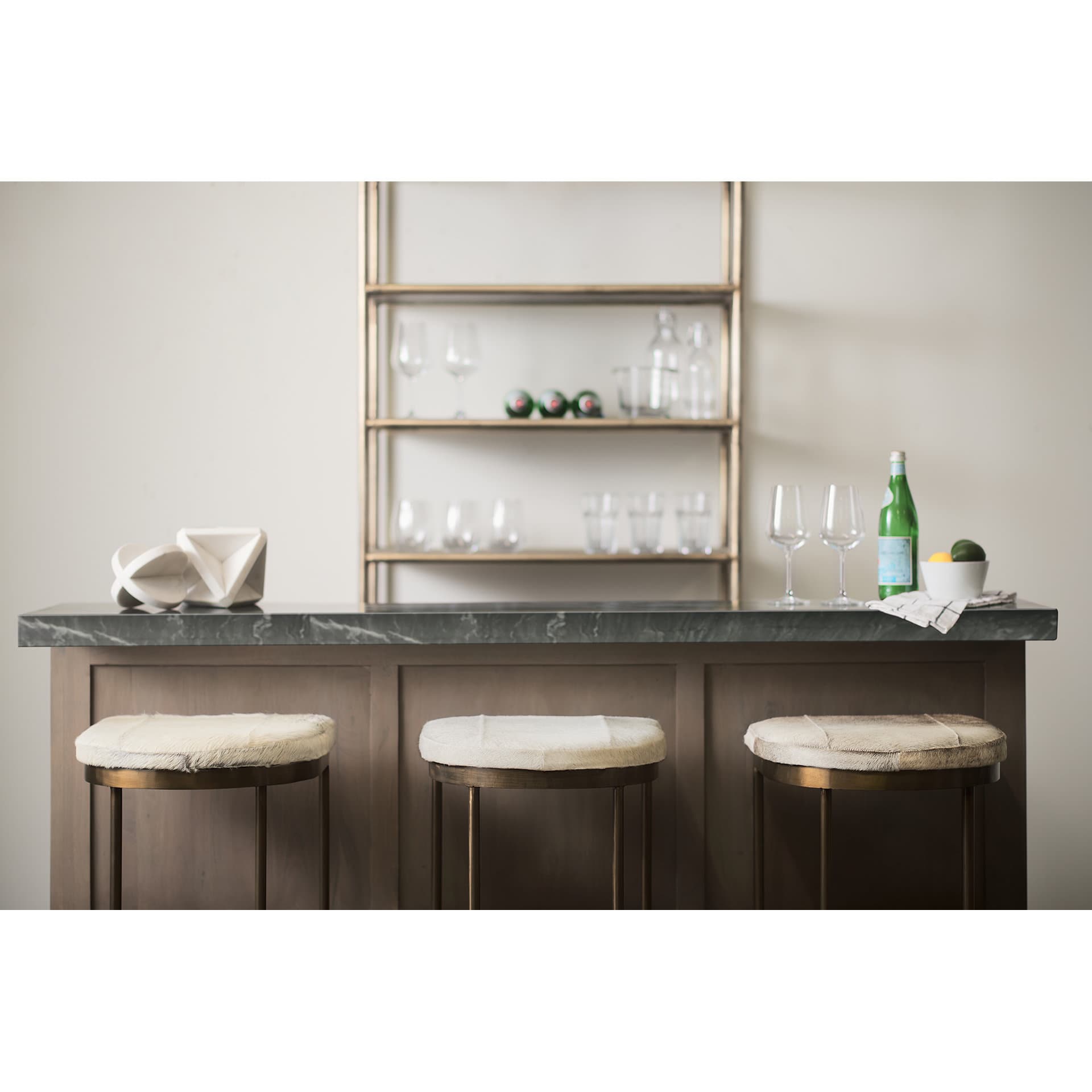 Millie Backless 30in Seat Bar Stool | Gray Hair-On-Hide w/ Gold Metal — product photograph