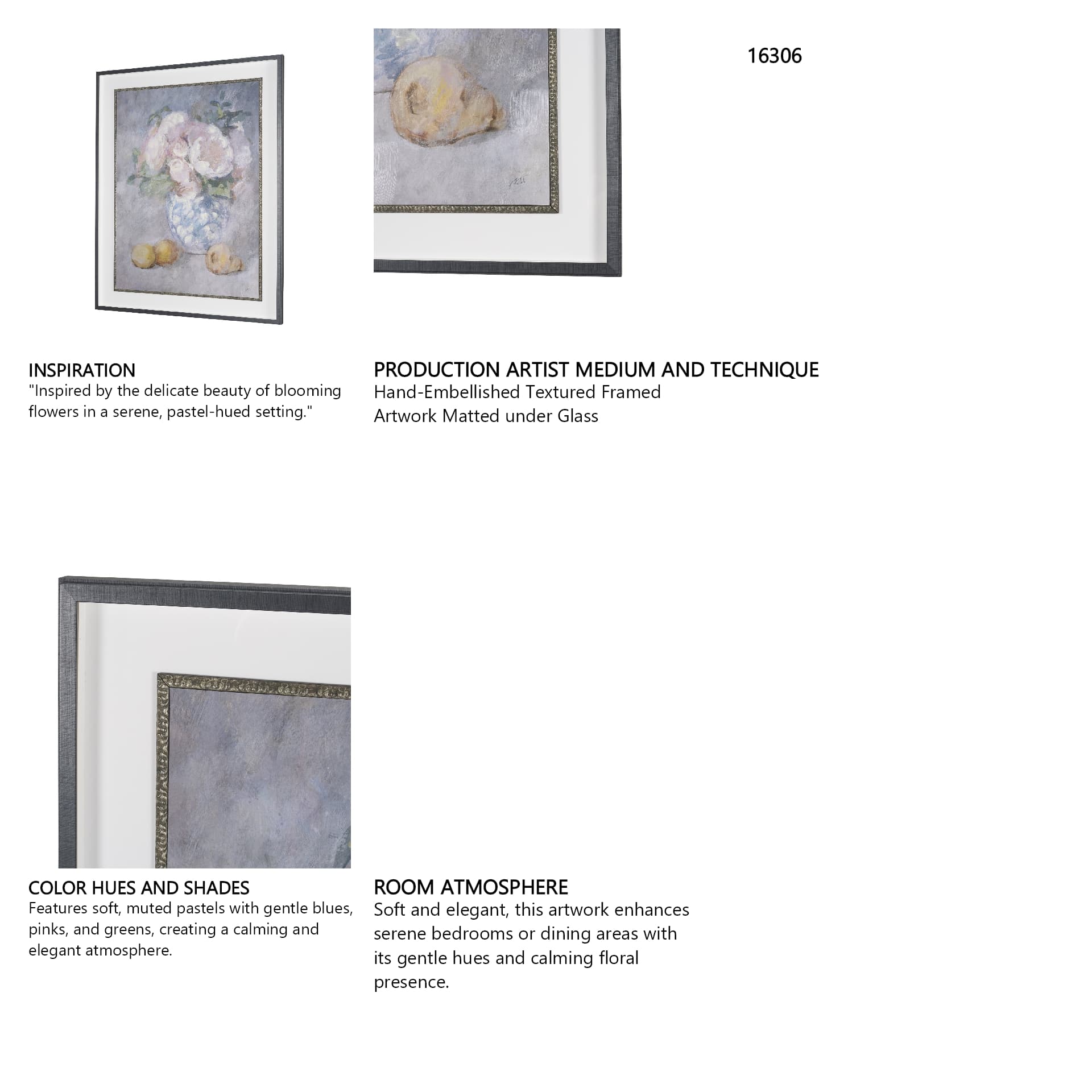 Dynasty Bloom I by Mercana Studio Hand-Embellished Textured Framed Artwork Matted under Glass — product photograph
