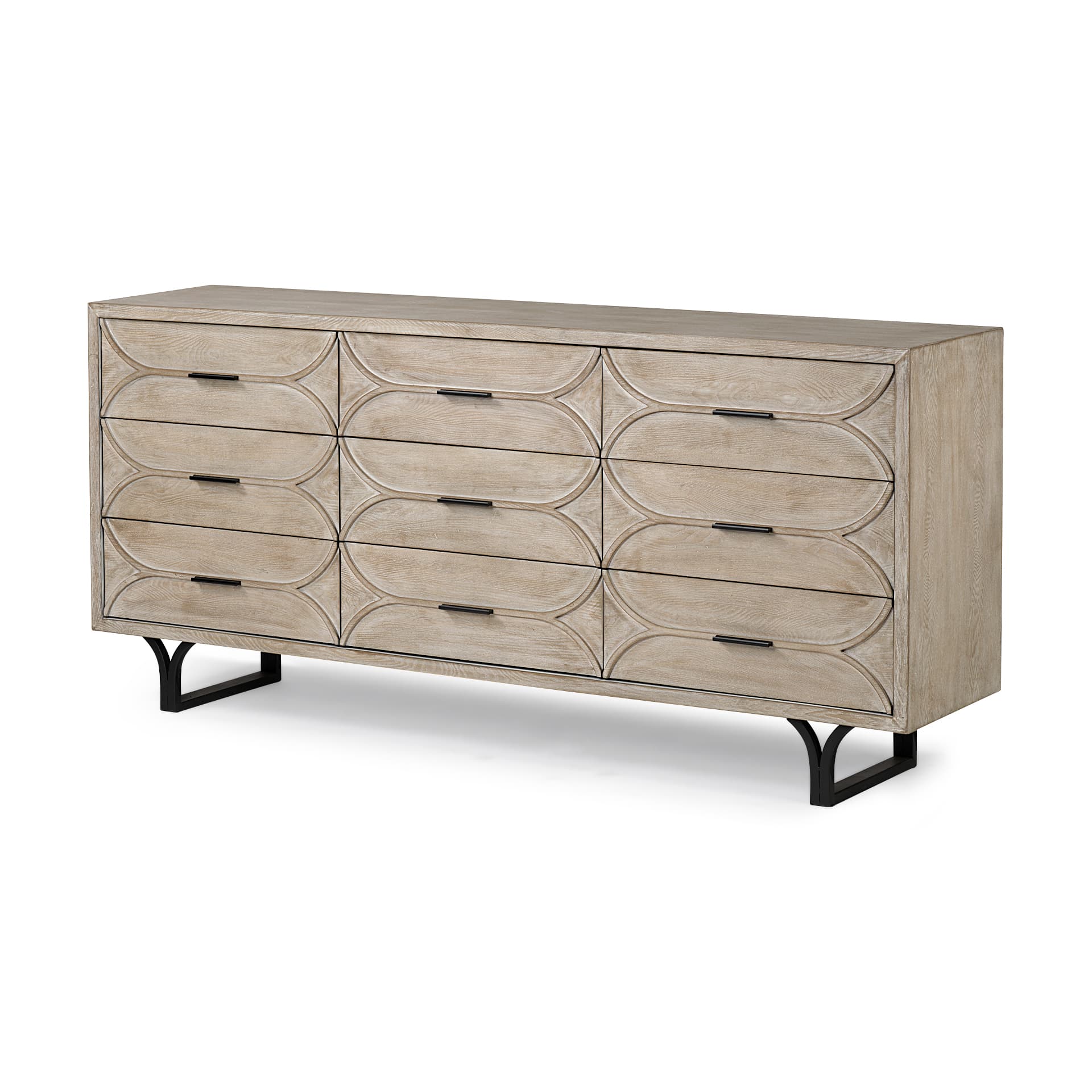 Giselle II Brown Fir Veneer W/Black Metal Leg 9 Drawer Sideboard — product photograph