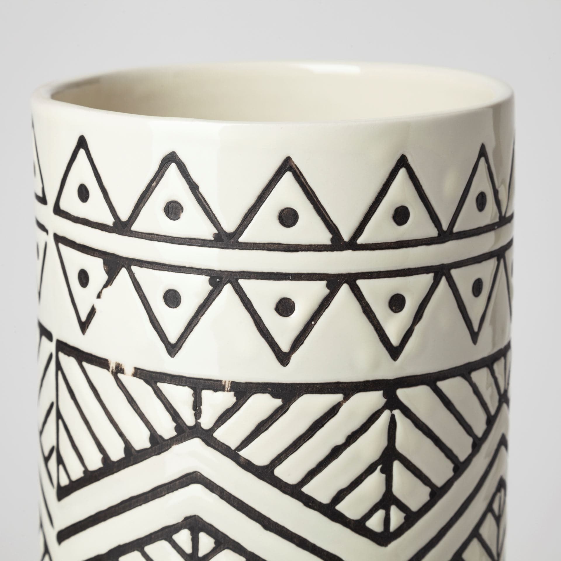 Uhura I Small Cream Black Patterned Cylindrical Vase — product photograph