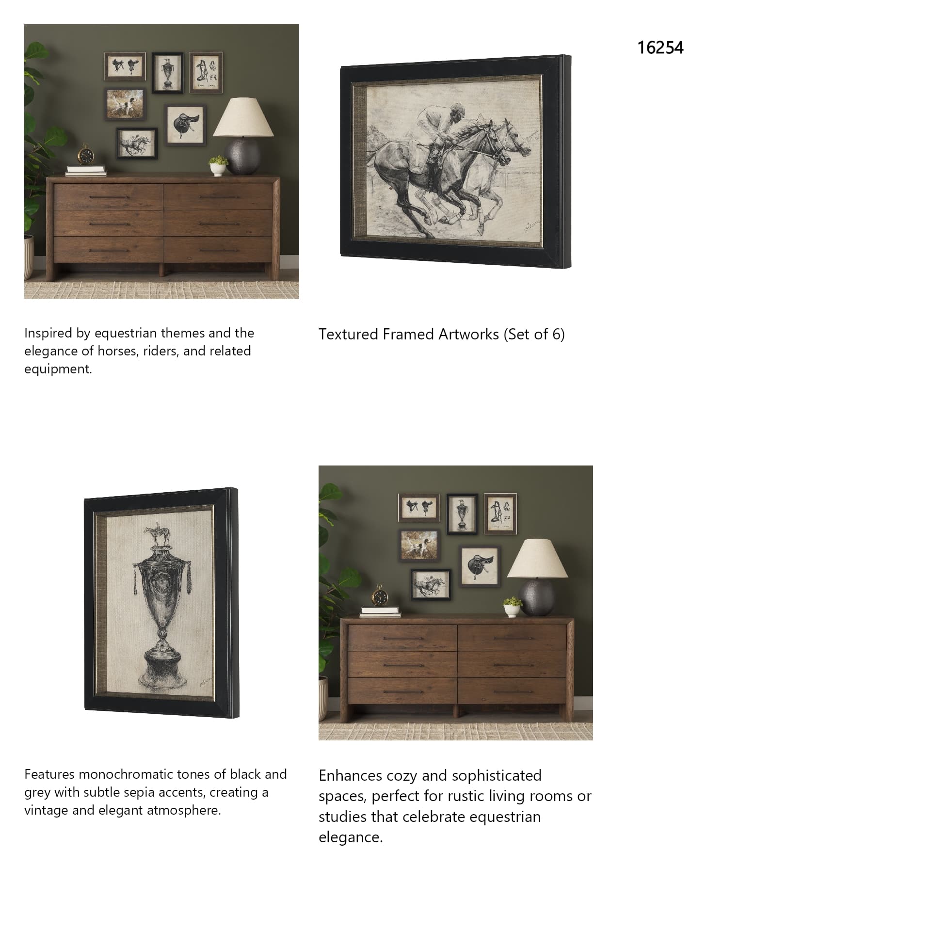 Equestrian Collection by Mercana Studio Textured Framed (Set of 6) — in a styled room