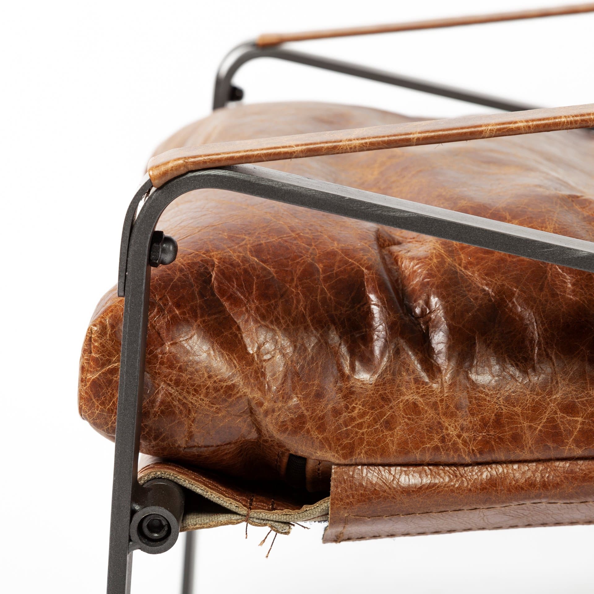 Hornet I 27.0L x 35.0W x 36.0H Brown Leather Unibody Seat w/ Black Metal Frame Accent Chair — product photograph