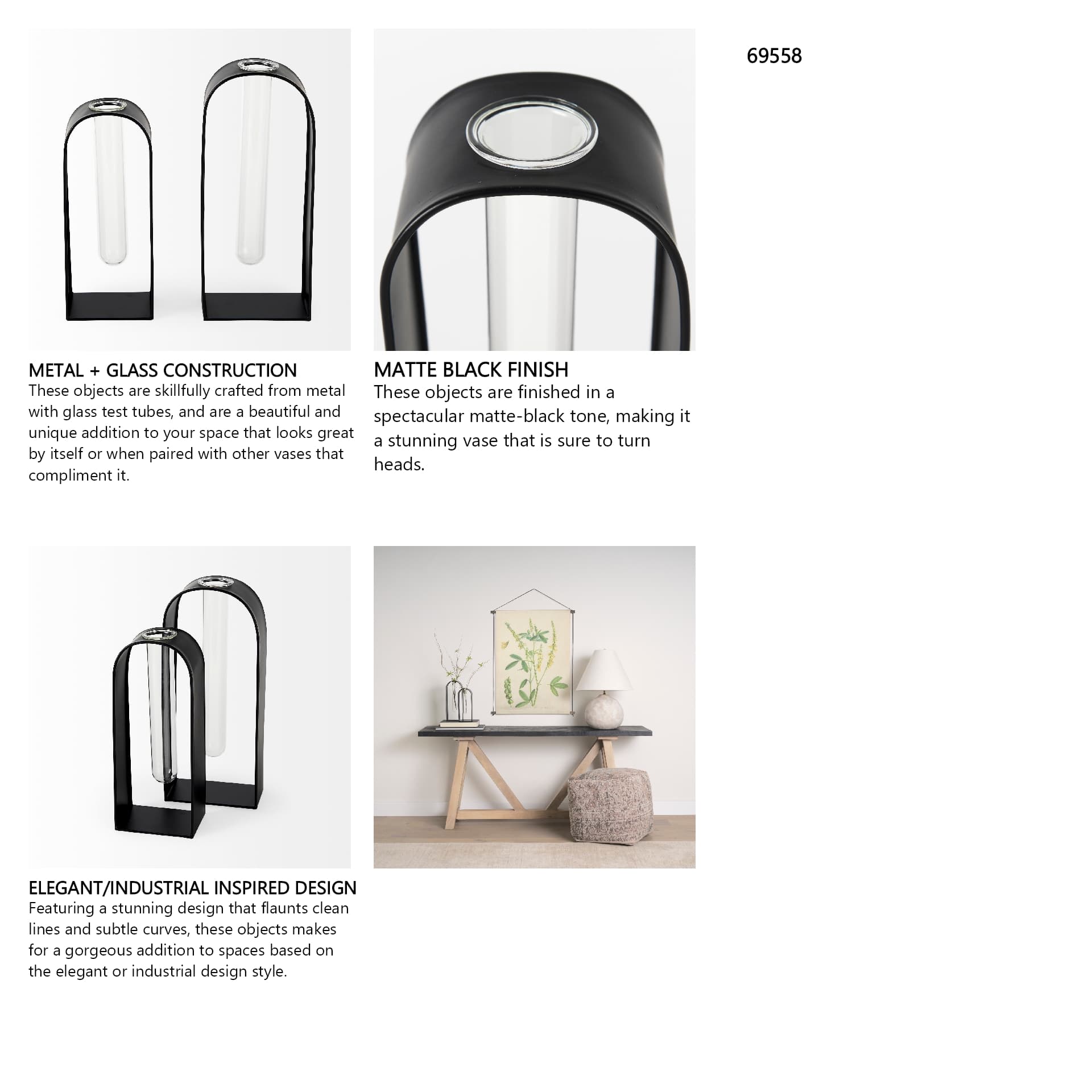 Boyer 5.1L x 3.0W x 12.0H Black Metal W/Glass Set of Two Test Tube Decorative Objects — in a styled room