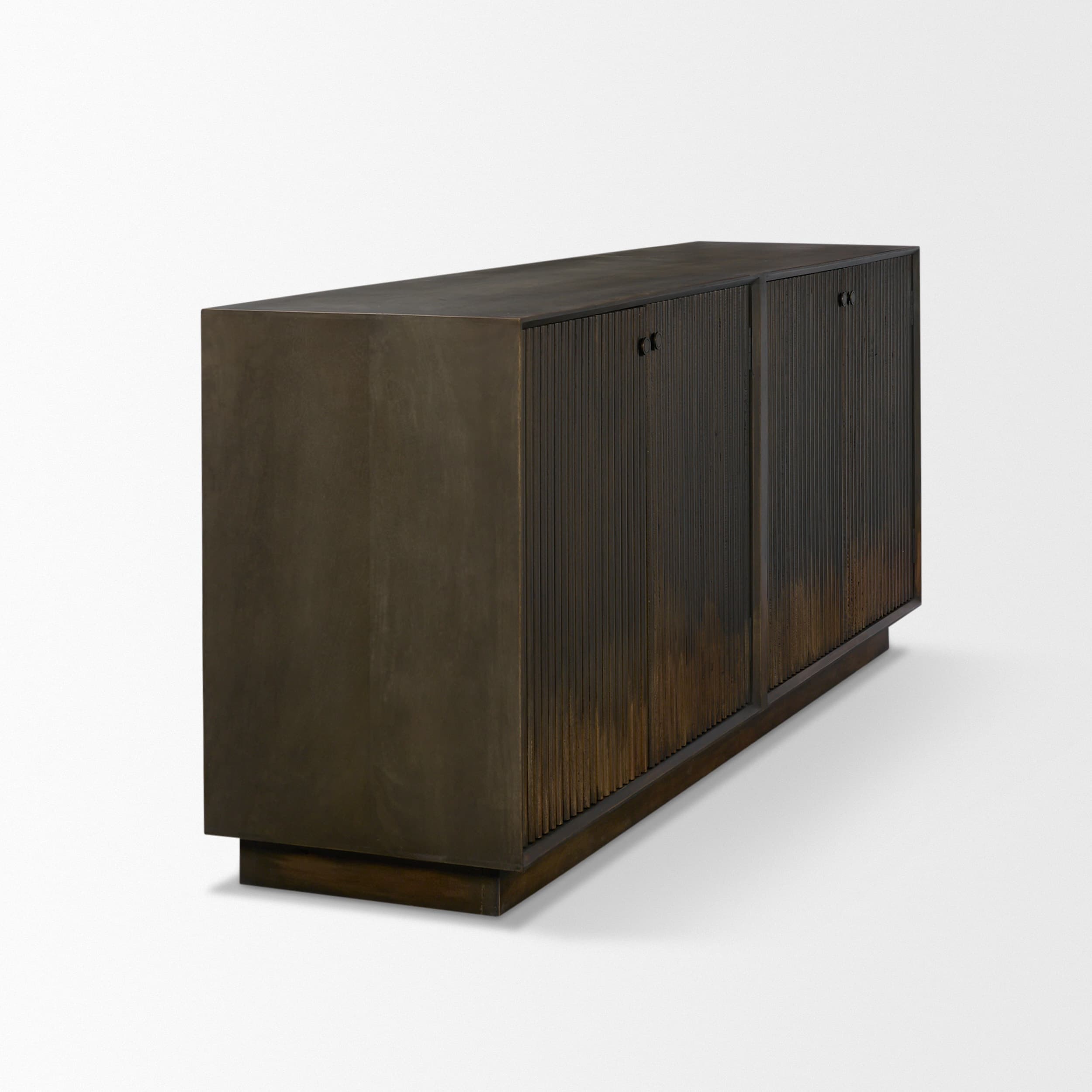 Cinder Distressed Dark Brown Wood Reeded 4-Door Closed Sideboard — product photograph