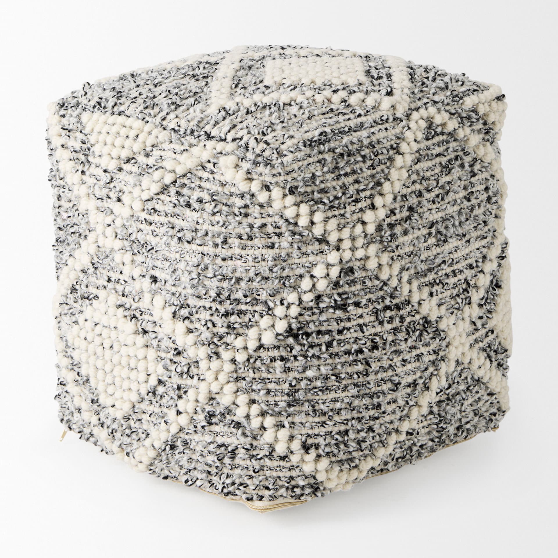Ekiya 16.0L x 16.0W x 16.0H Black/White Yarn and Wool Patterened Pouf — product photograph