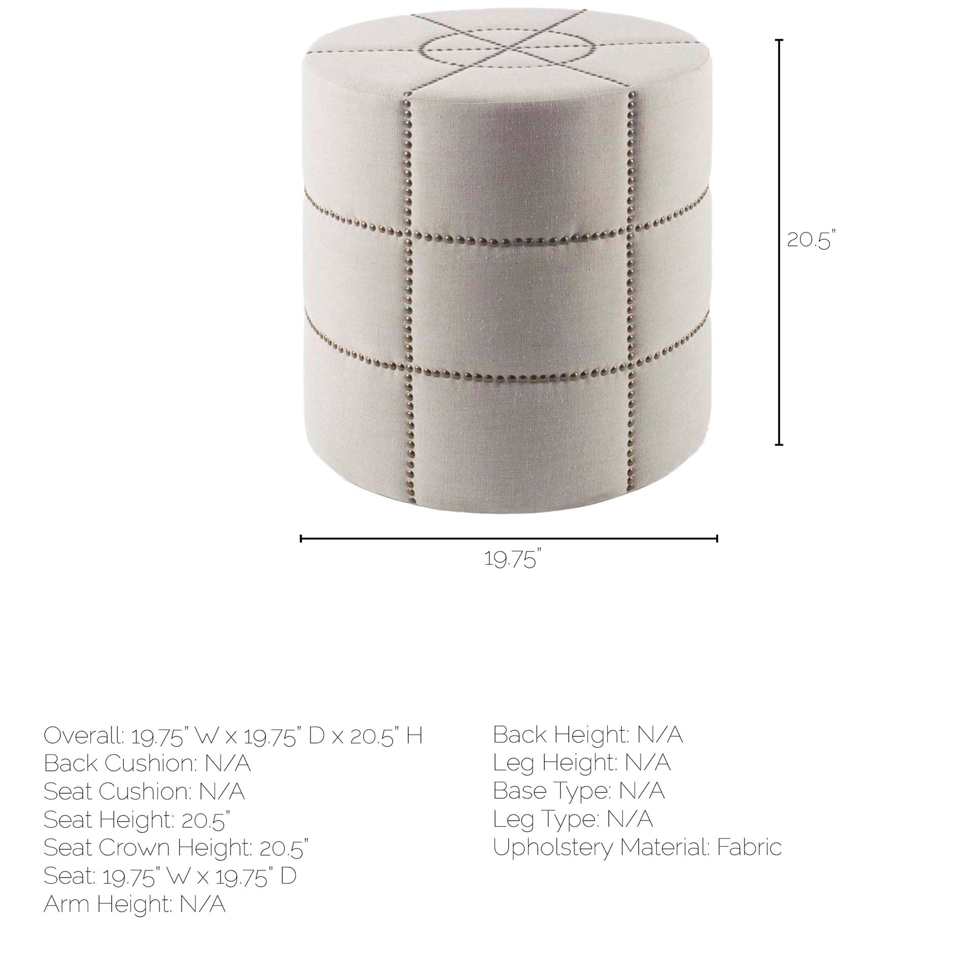 Beacon 20.5"H Cream Fabric w/ Metal Tacks Round Ottoman — product photograph