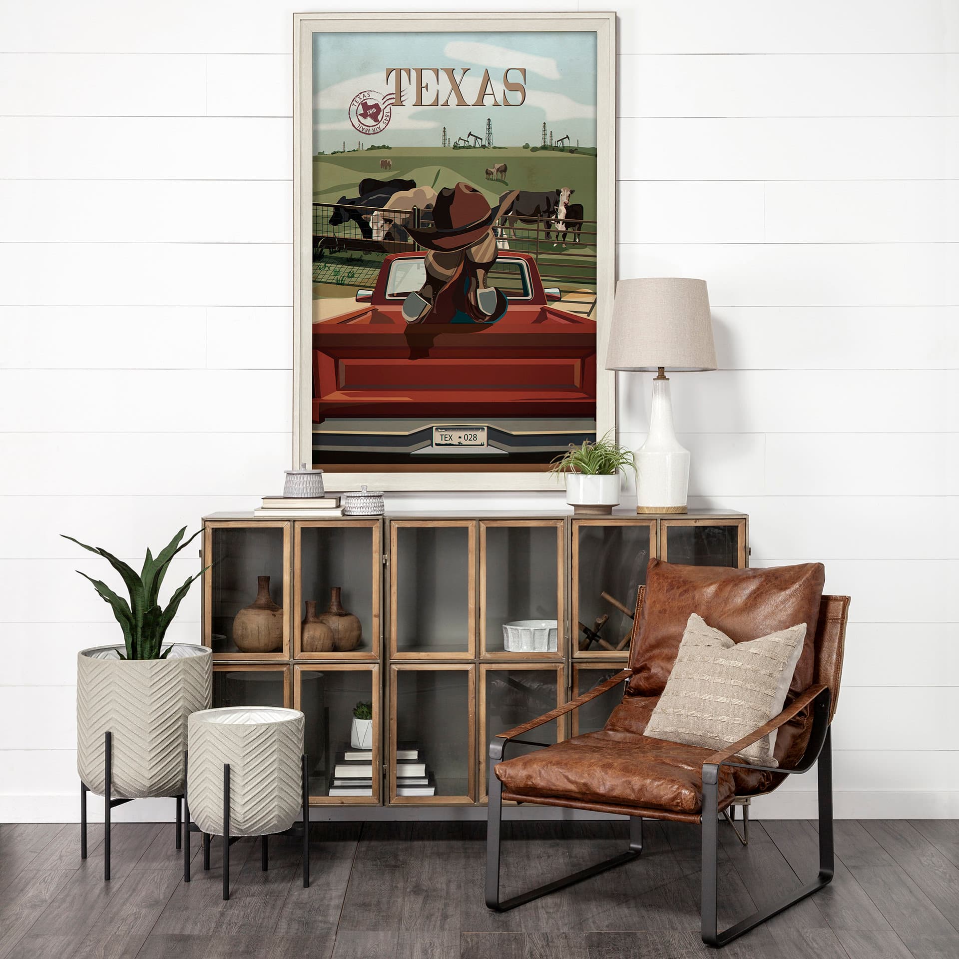 Texas Go USA (L) by Mercana Studio a Hand Embellished Decograph Framed Art Print — in a styled room