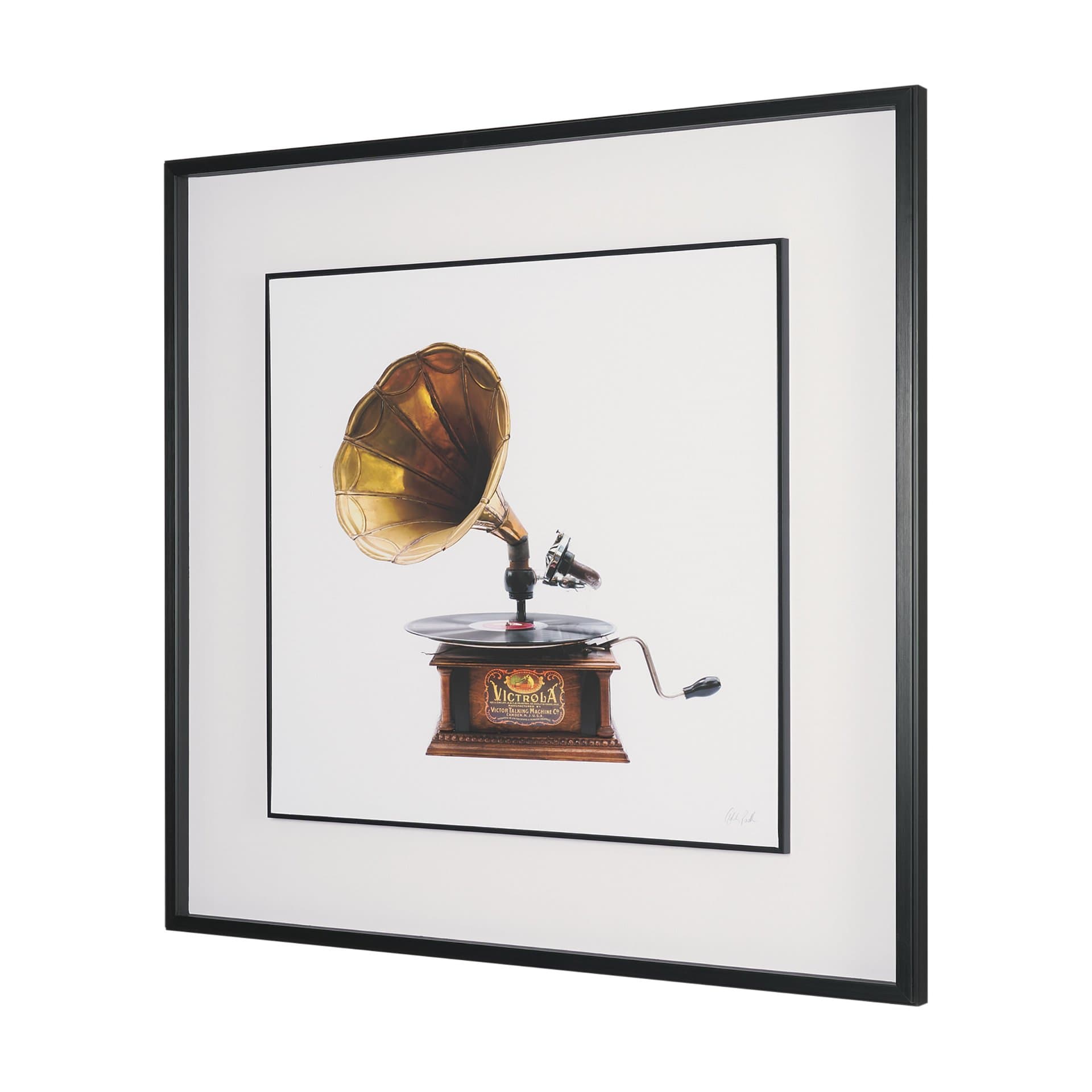 Gramaphone by Deborah Revell Hand Embelished Framed Art Print Matted under Glass — product photograph