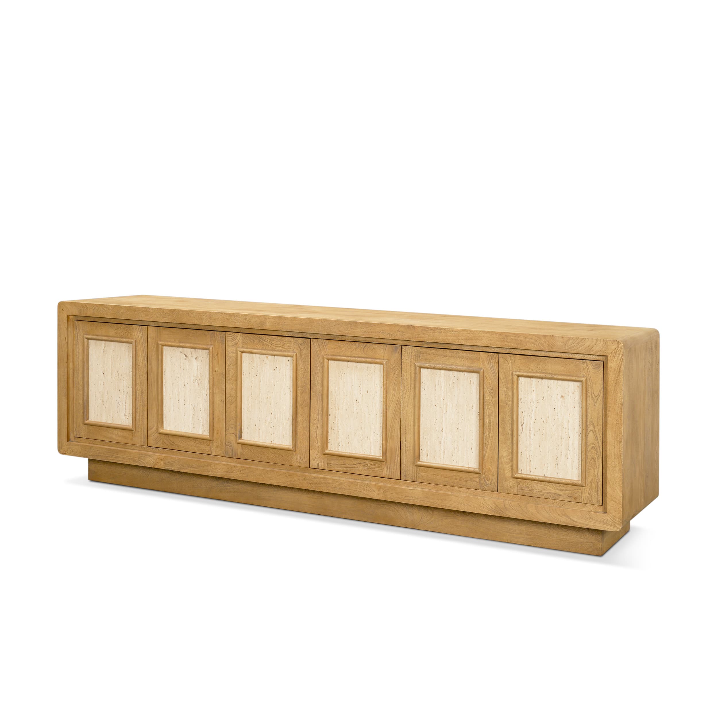 Valterra Light Brown Wood w/ Travertine 6 Door Media Console — product photograph