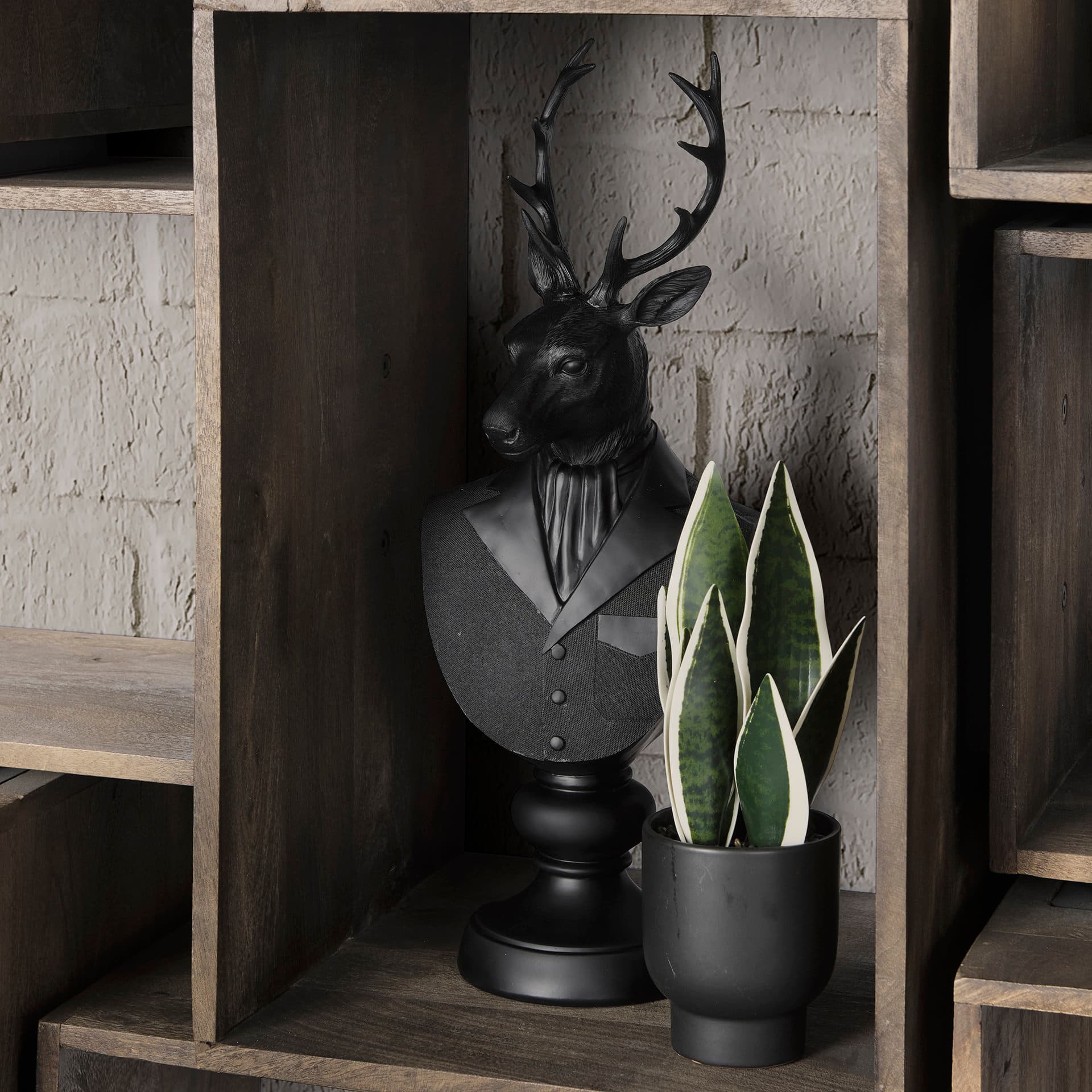 Mozart 22.5H Black Painted Resin Deer In A Suit Bust — product photograph