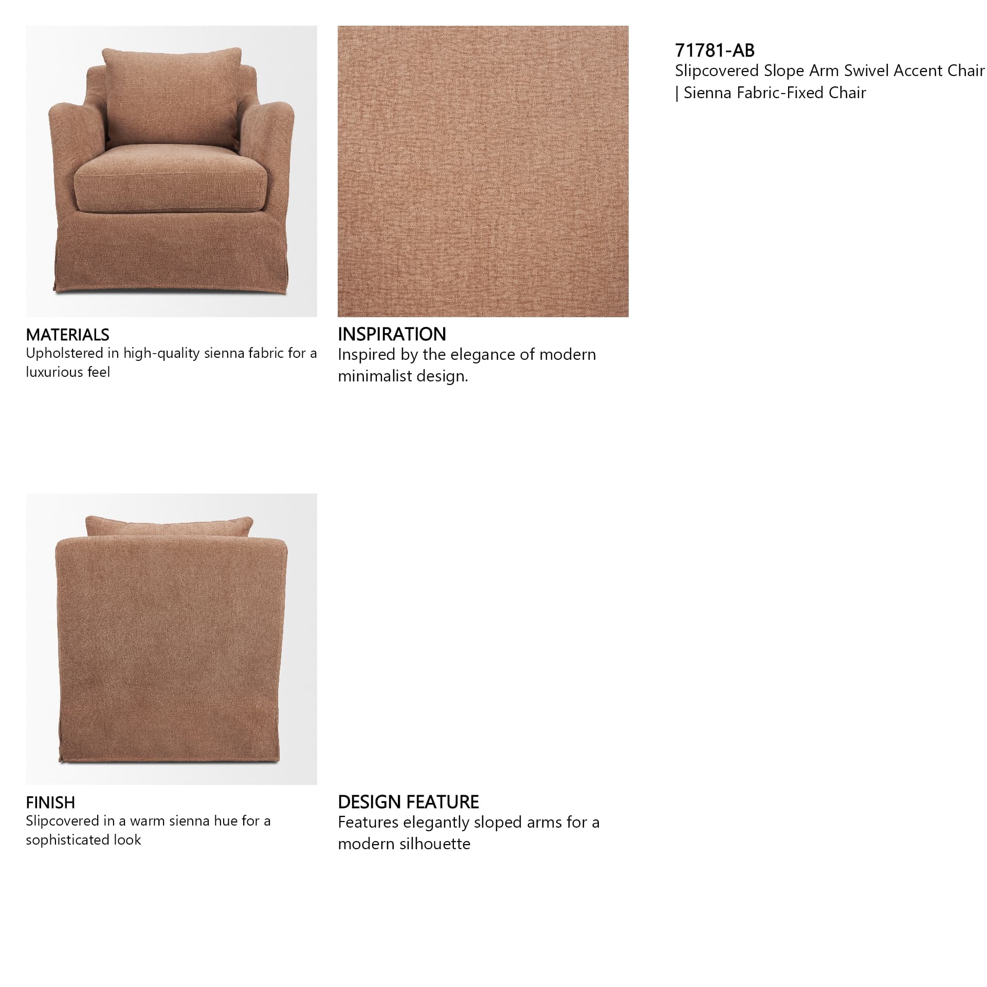 Ellington Slipcovered Slope Arm Swivel Accent Chair | Sienna Fabric-Fixed Chair — in a styled room