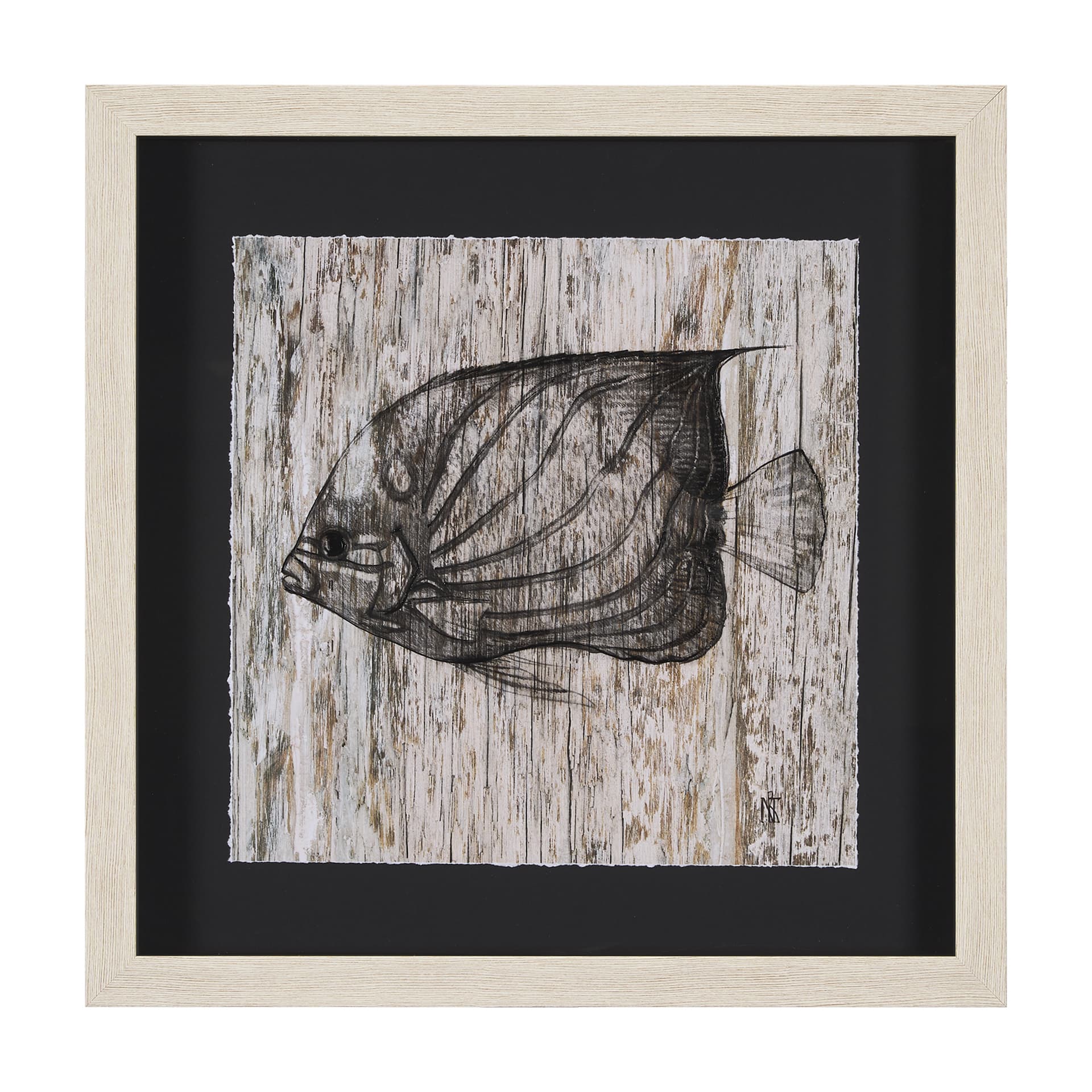 Wood Grain Fish IV by Mercana Studio a Hand Embellished Textured Framed Art Print Matted under Glass — product photograph
